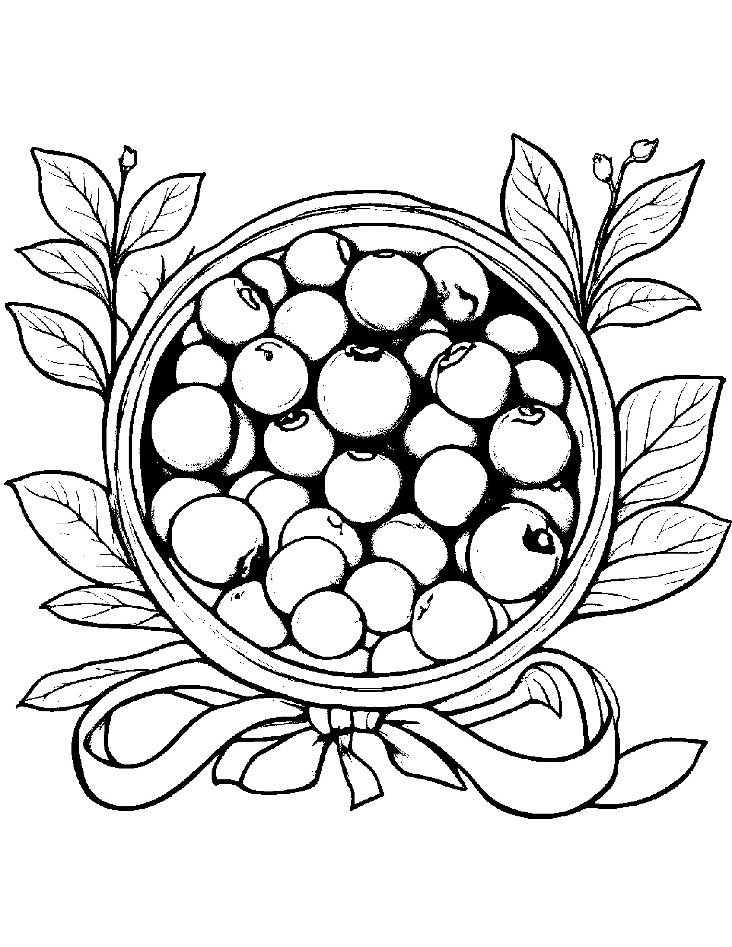 Blueberries With A Ribbon Coloring Page (Free Printable PDF)