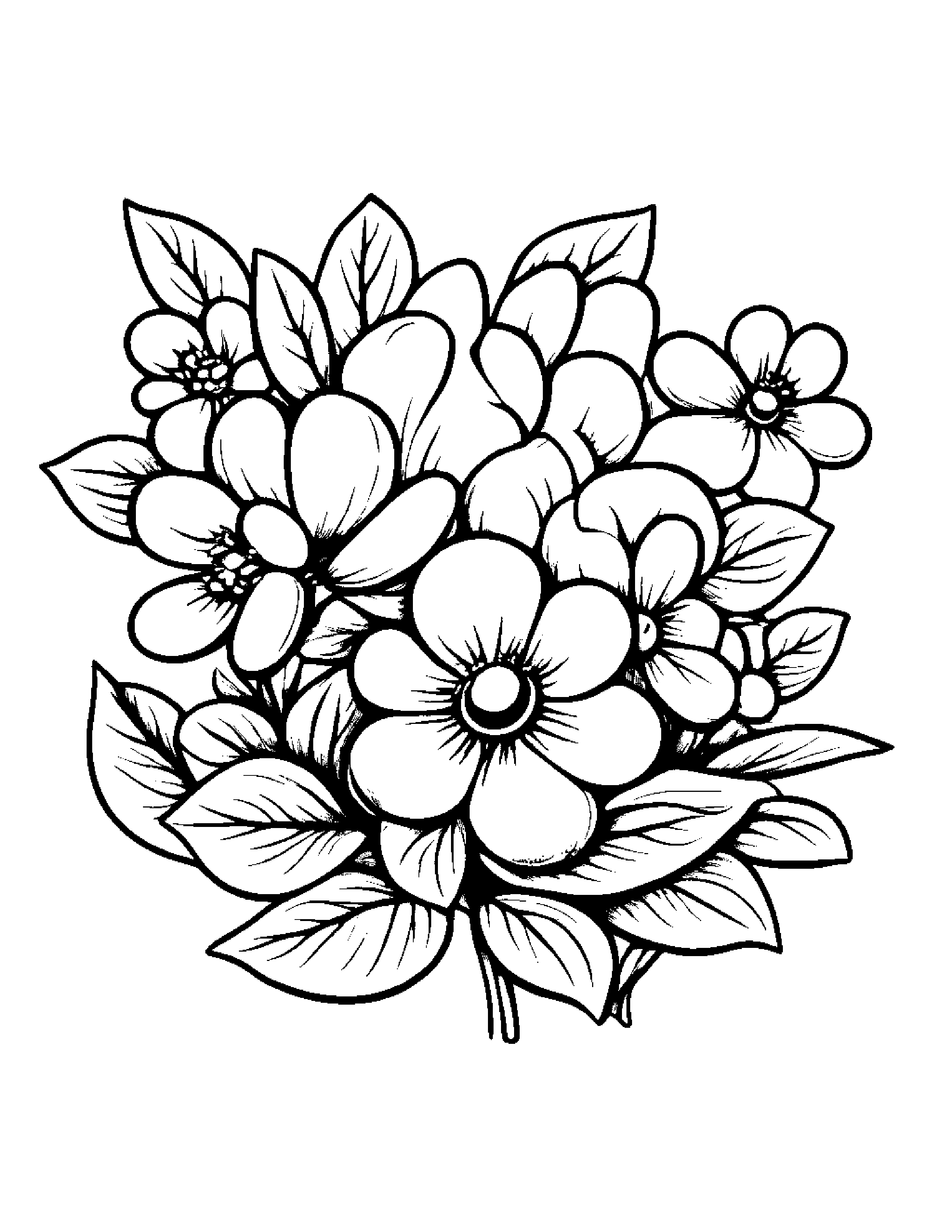 Blueberries With A Small Flower #2 Coloring Page (Free Printable PDF)