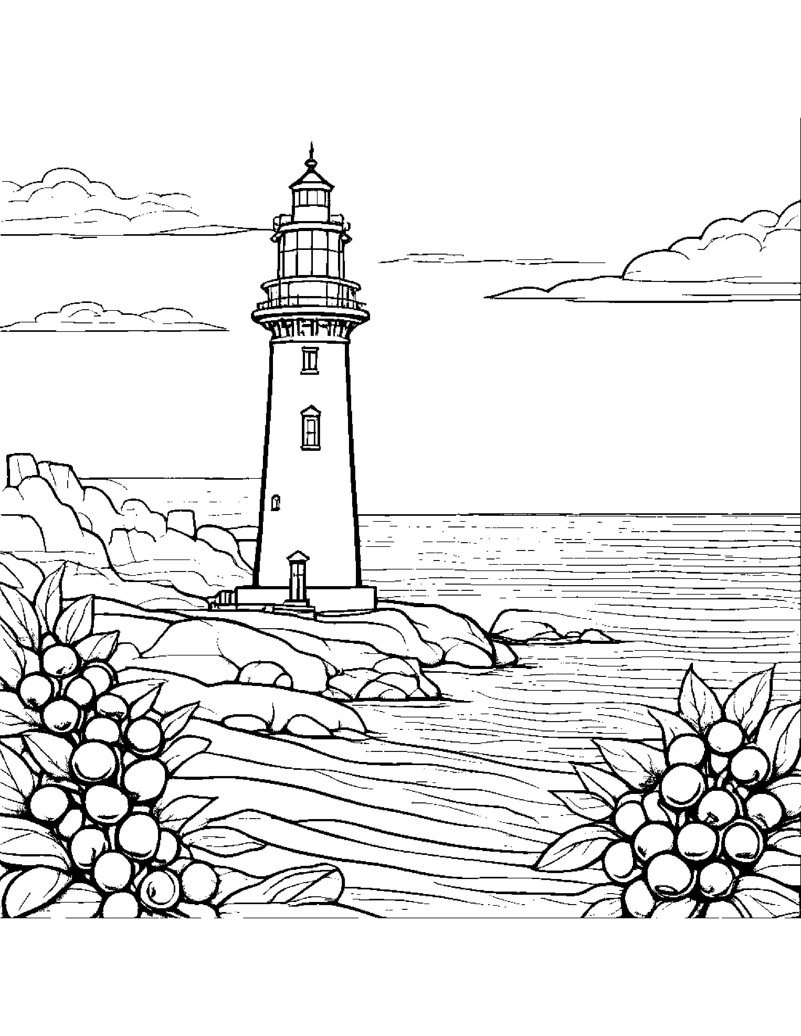 Blueberries With A Soft Scarf Near A Lighthouse #3 Coloring Page (Free Printable PDF)