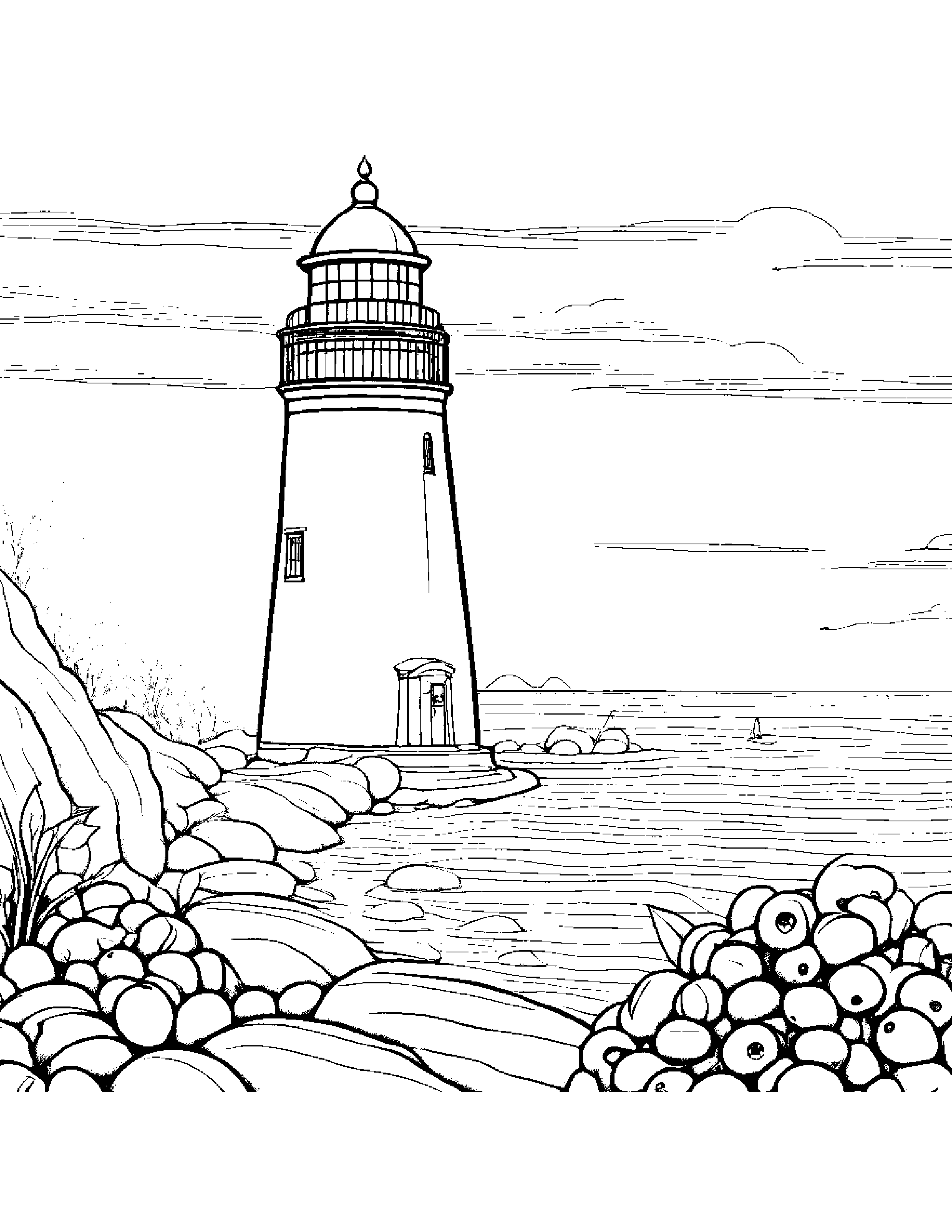 Blueberries With A Soft Scarf Near A Lighthouse Coloring Page (Free Printable PDF)