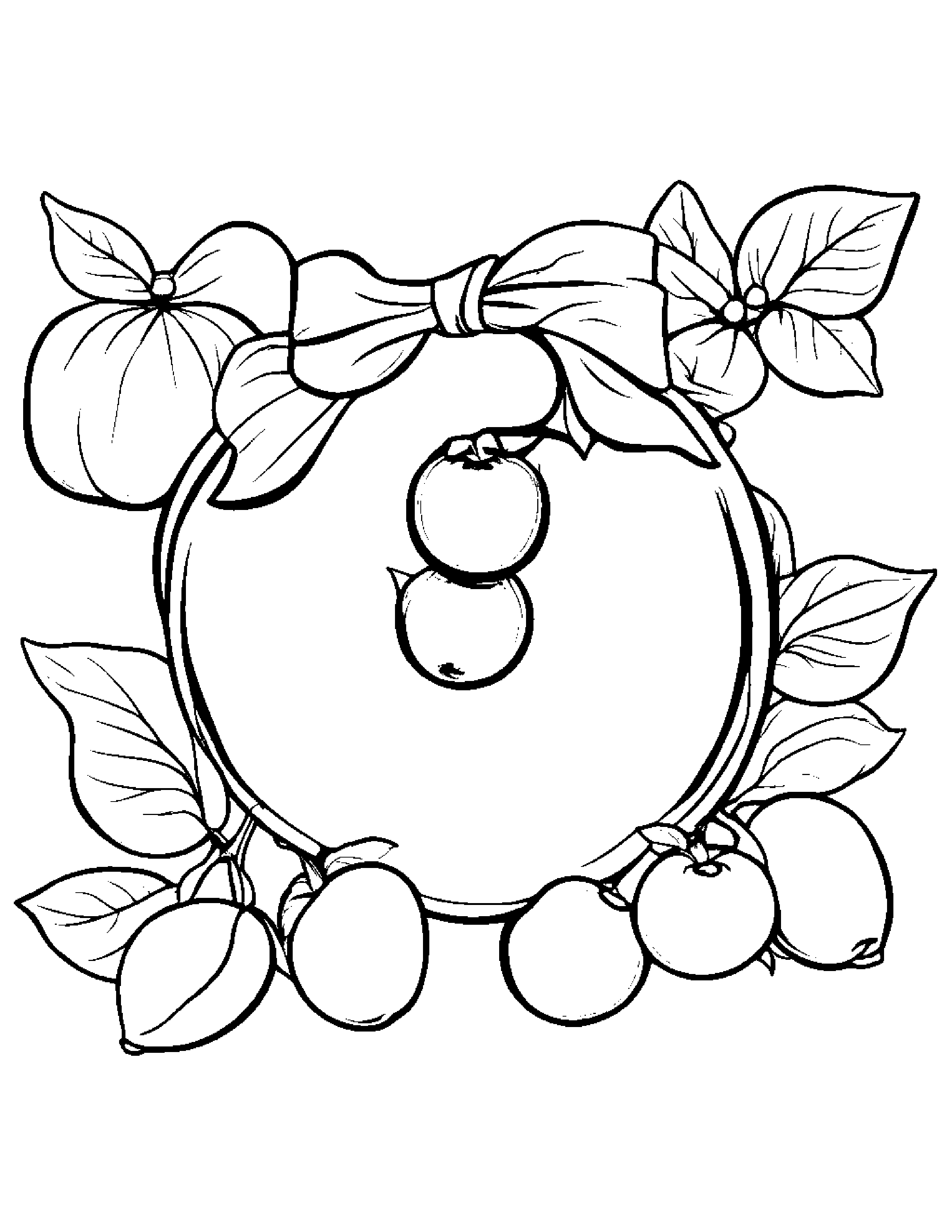 Blueberries With A Tiny Bow Coloring Page (Free Printable PDF)