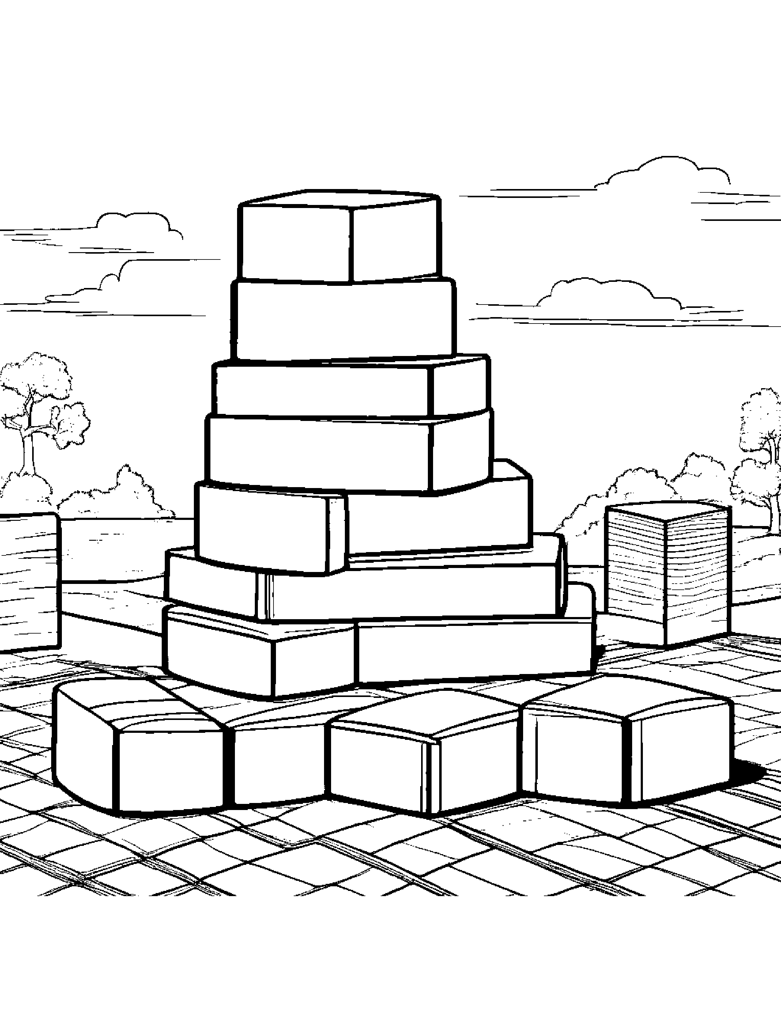 Bright Stack Of Blocks On A Picnic Blanket #2 Coloring Page (Free Printable PDF)