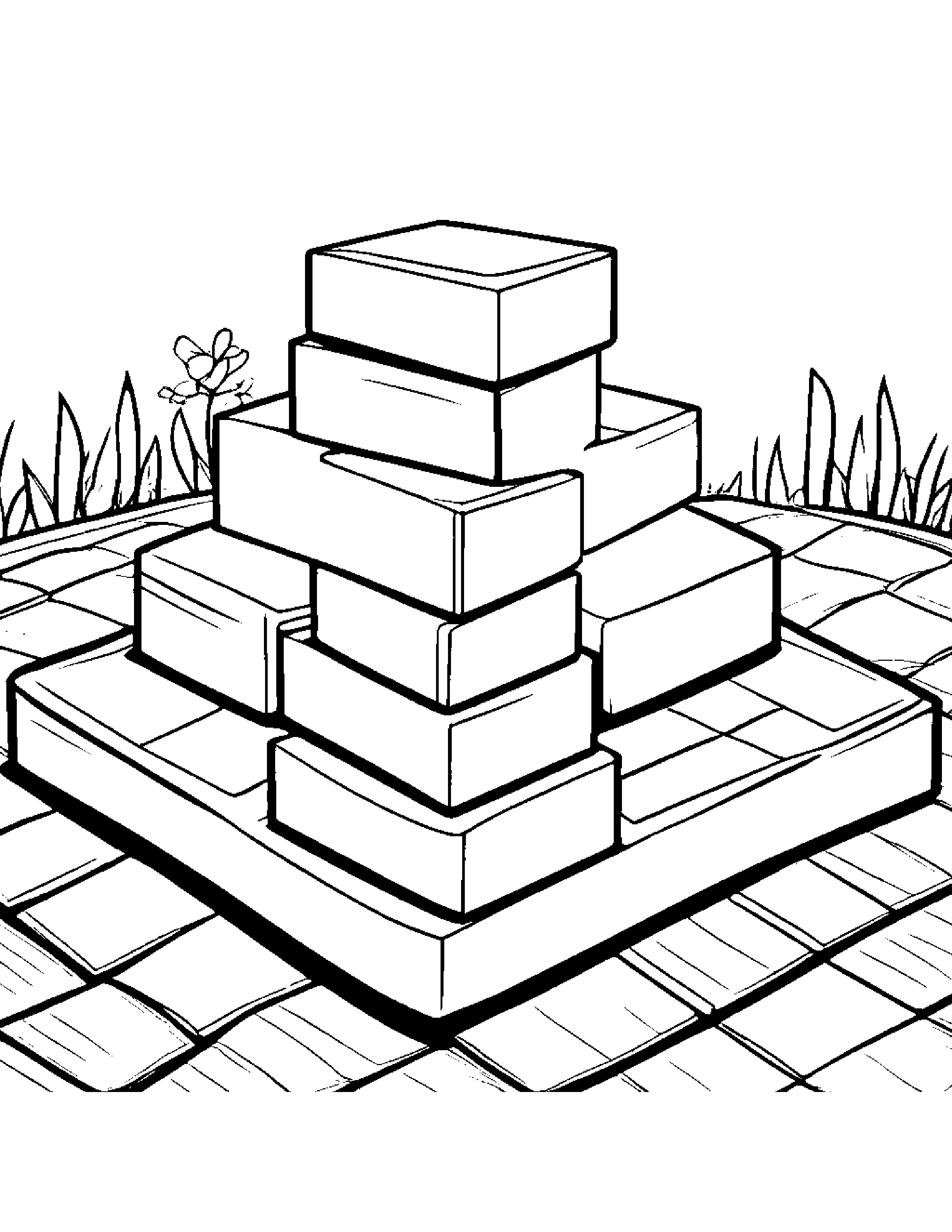 Bright Stack Of Blocks On A Picnic Blanket Coloring Page (Free Printable PDF)