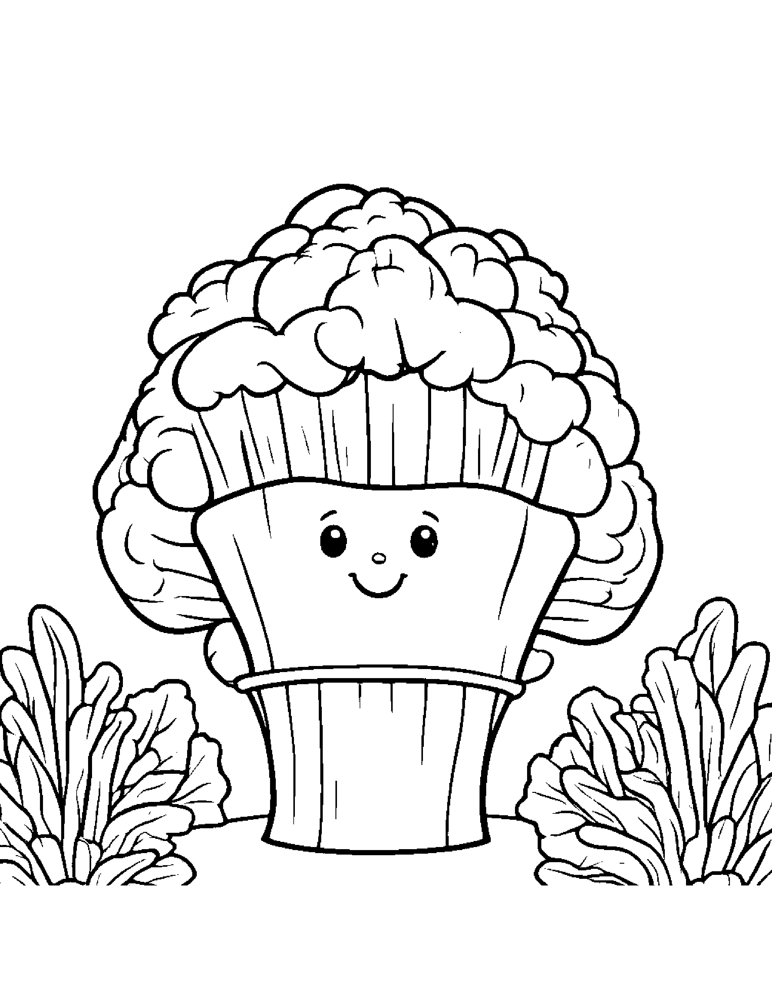 Broccoli With A Cute Hat #2 Coloring Page (Free Printable PDF)