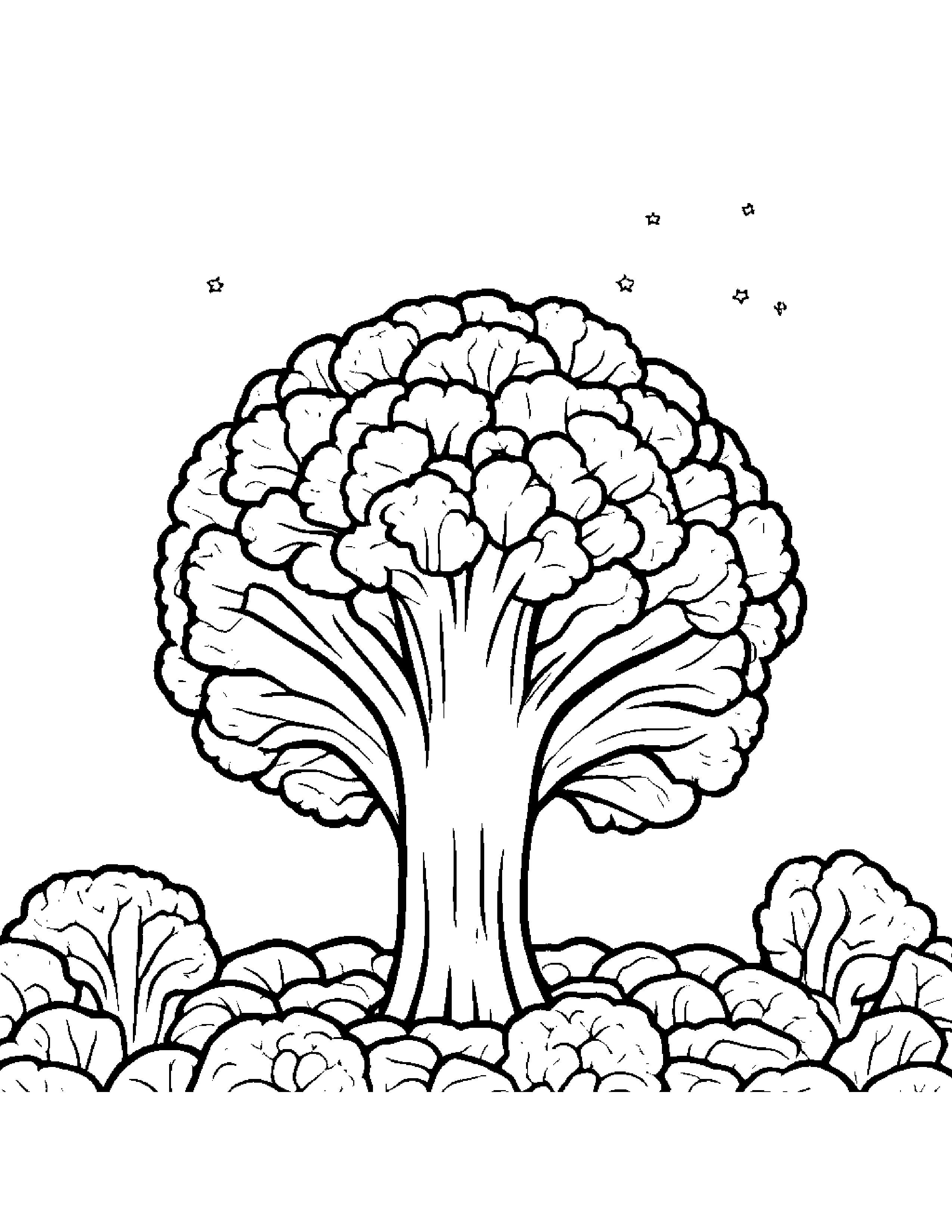 Broccoli With A Friendly Star #2 Coloring Page (Free Printable PDF)