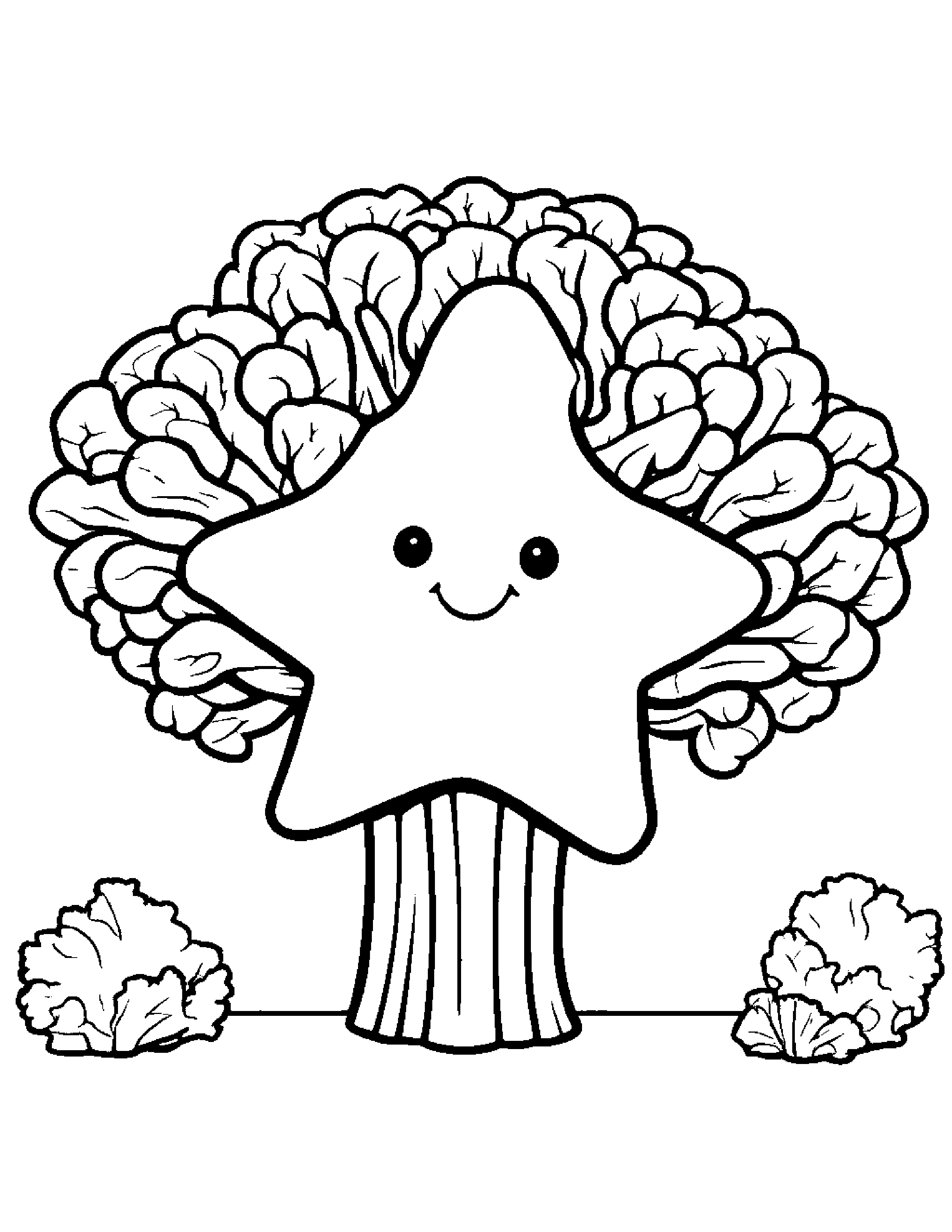 Broccoli With A Friendly Star #5 Coloring Page (Free Printable PDF)
