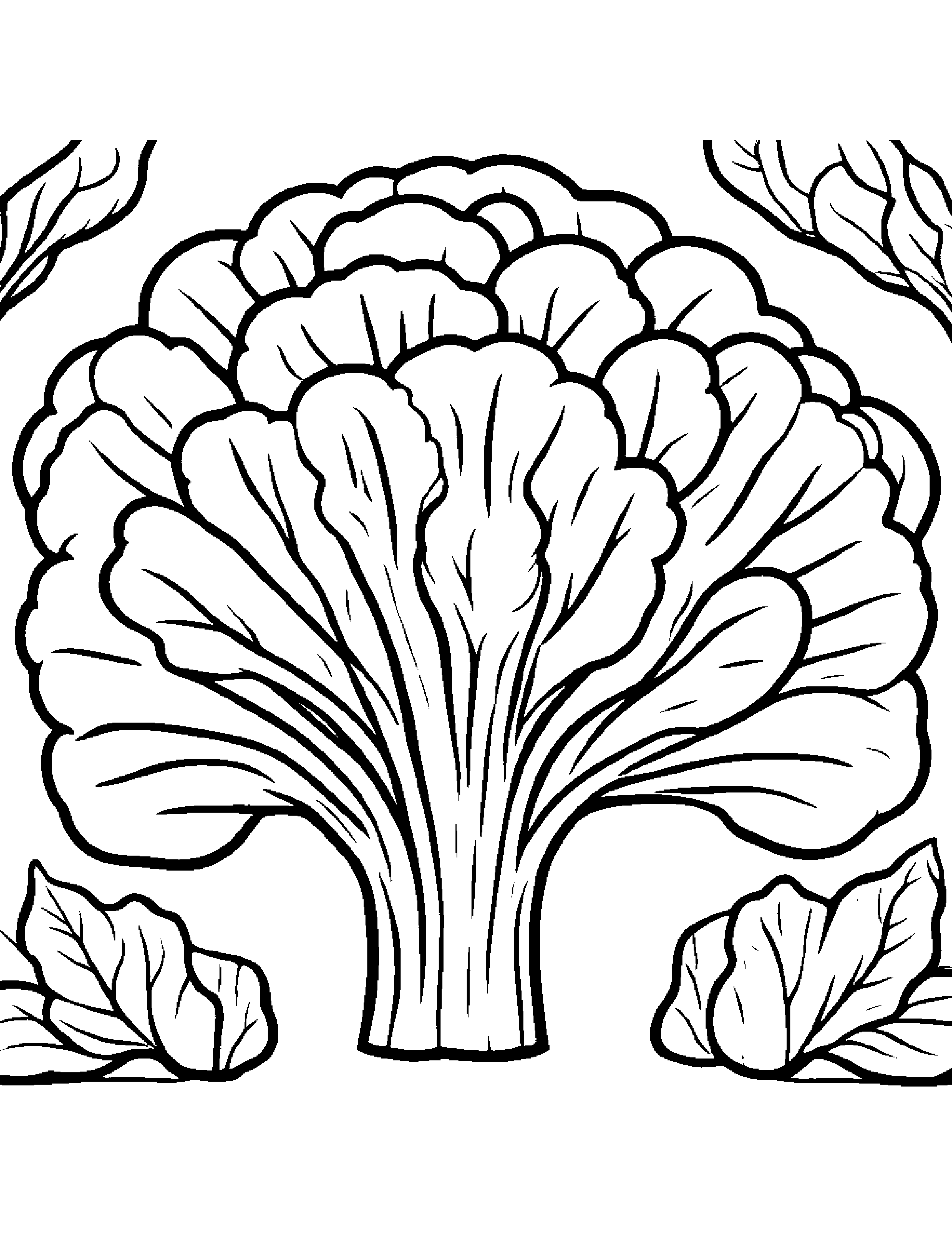 Broccoli With A Leaf Sprig #3 Coloring Page (Free Printable PDF)