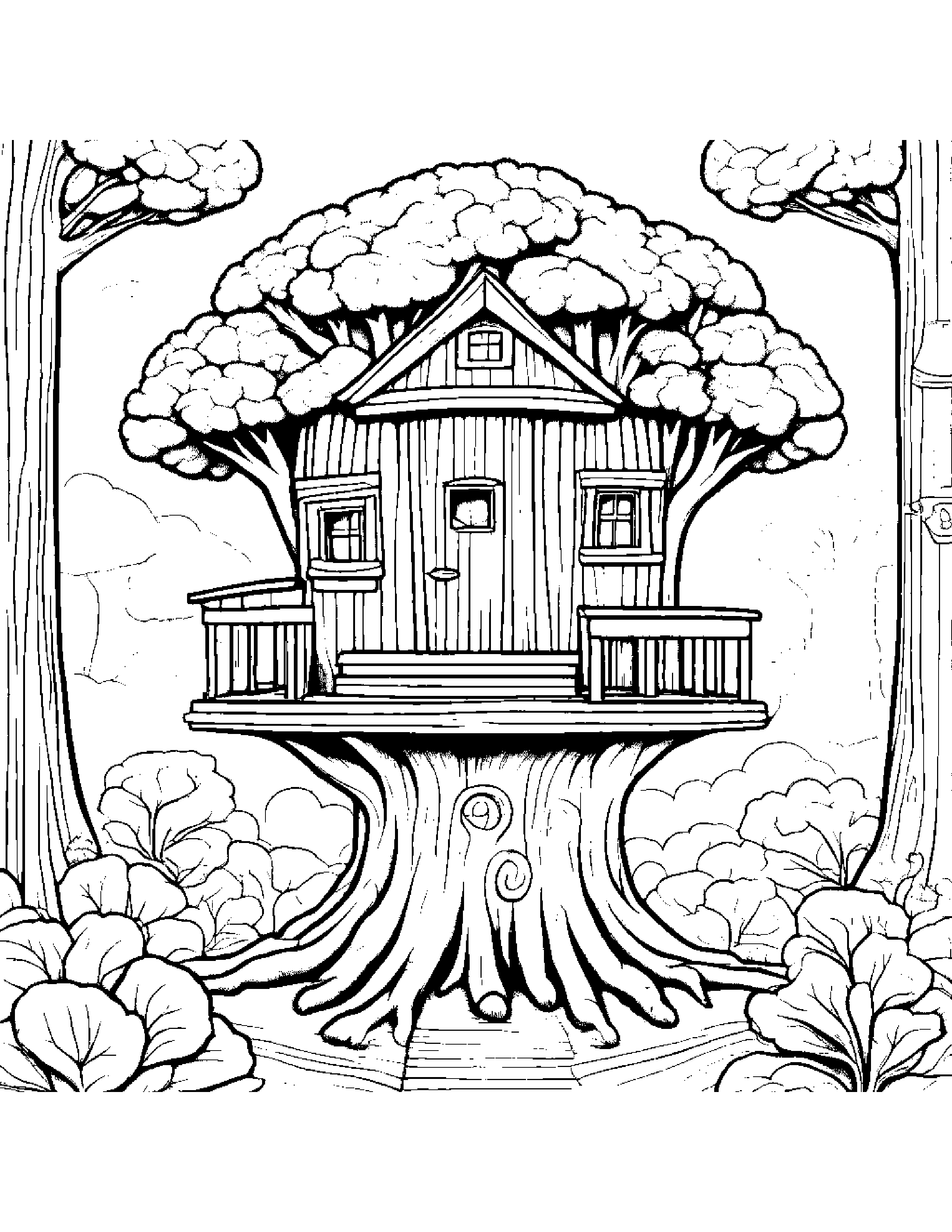 Broccoli With A Small Flower In A Treehouse #3 Coloring Page (Free Printable PDF)