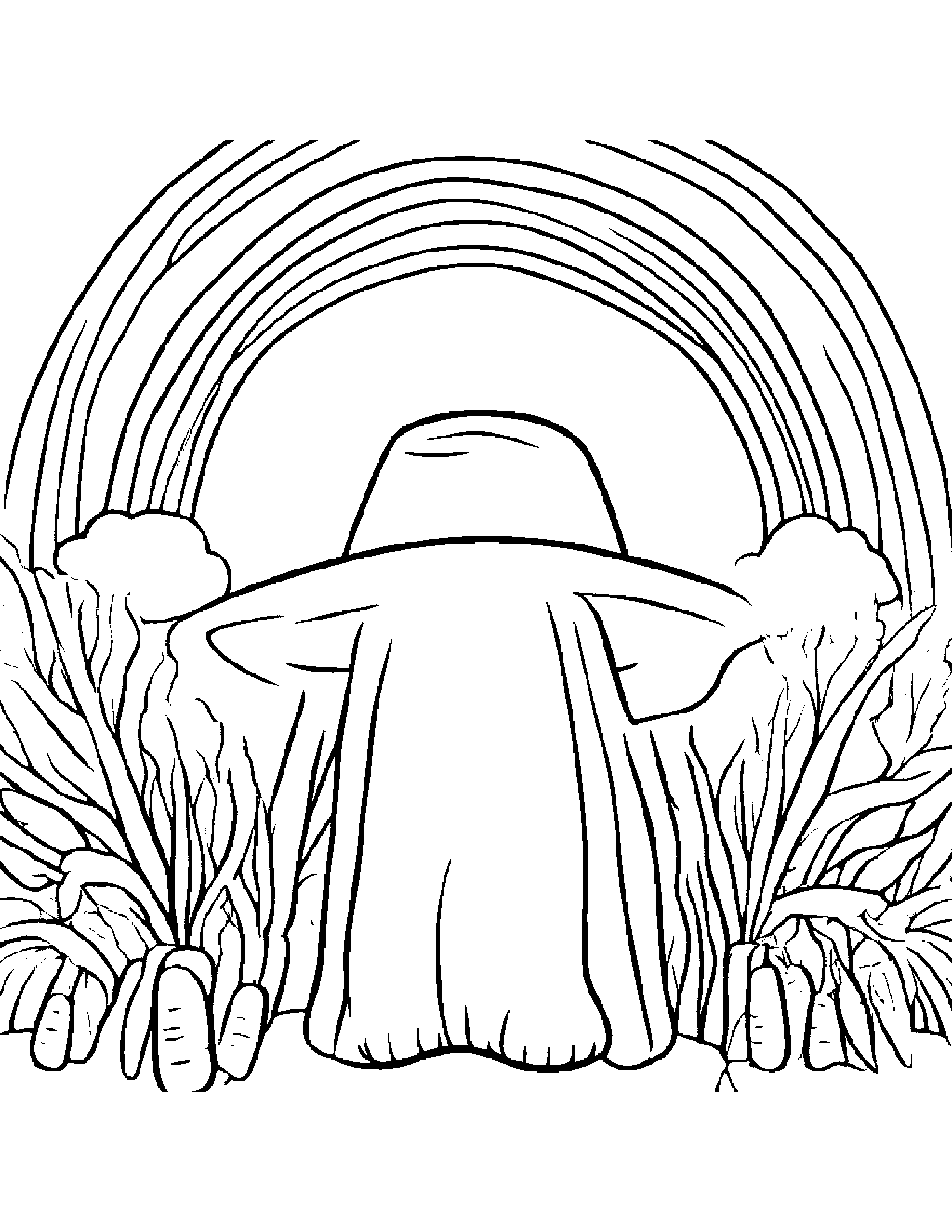 Carrot With A Cute Hat Under A Rainbow #4 Coloring Page (Free Printable PDF)