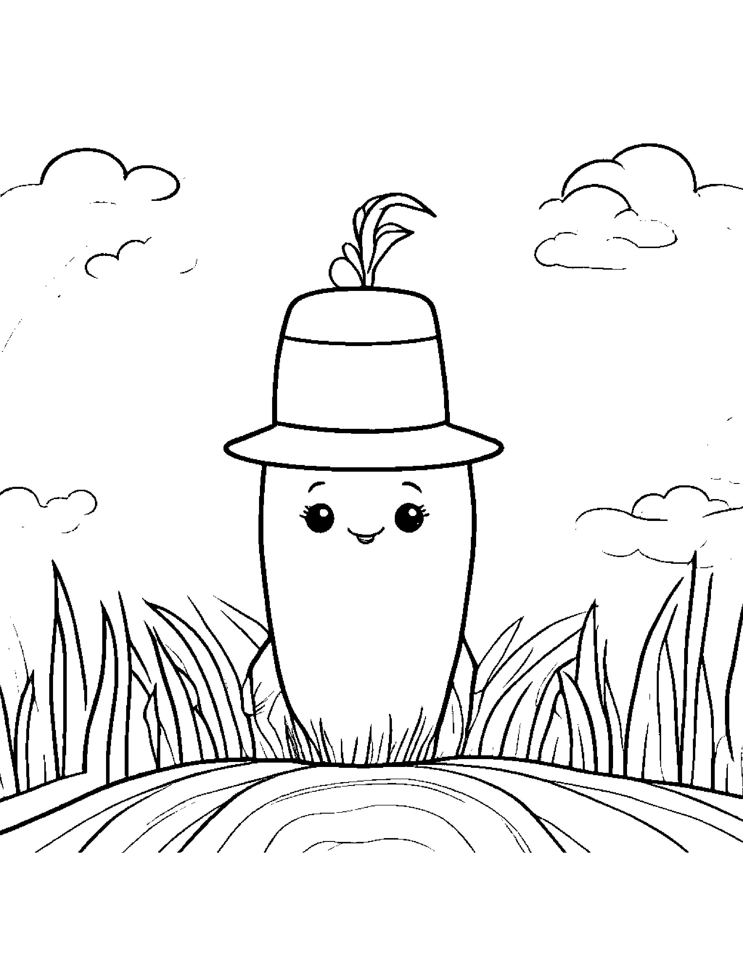 Carrot With A Cute Hat Under A Rainbow Coloring Page (Free Printable PDF)