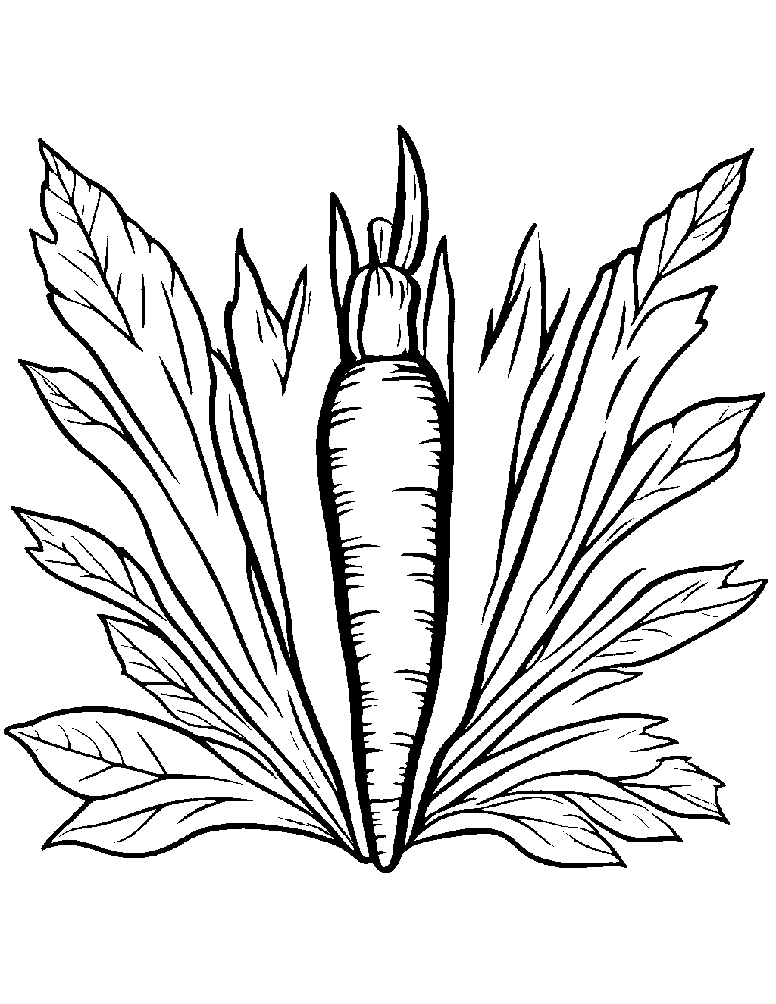 Carrot With A Leaf Sprig #2 Coloring Page (Free Printable PDF)