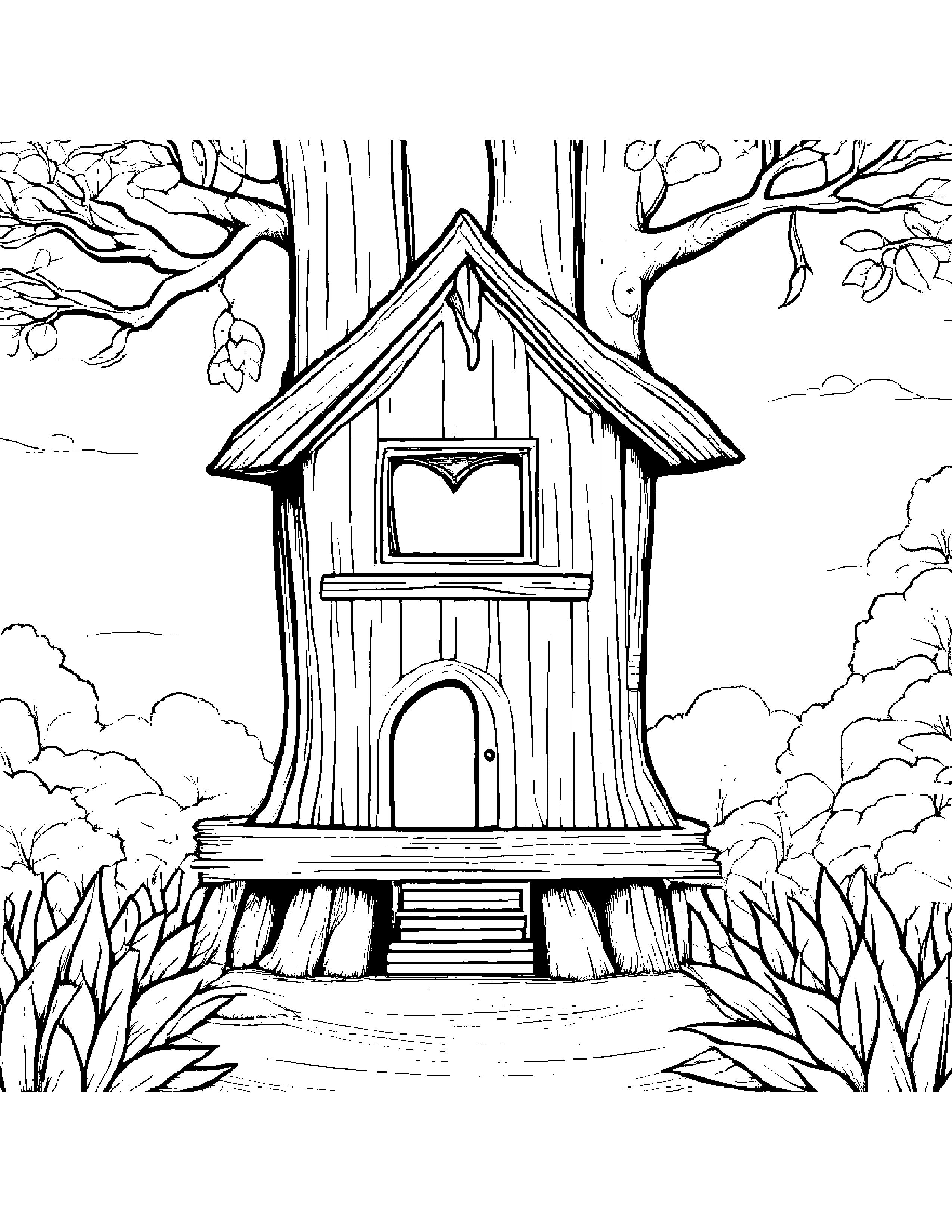 Carrot With A Little Heart In A Treehouse Coloring Page (Free Printable PDF)