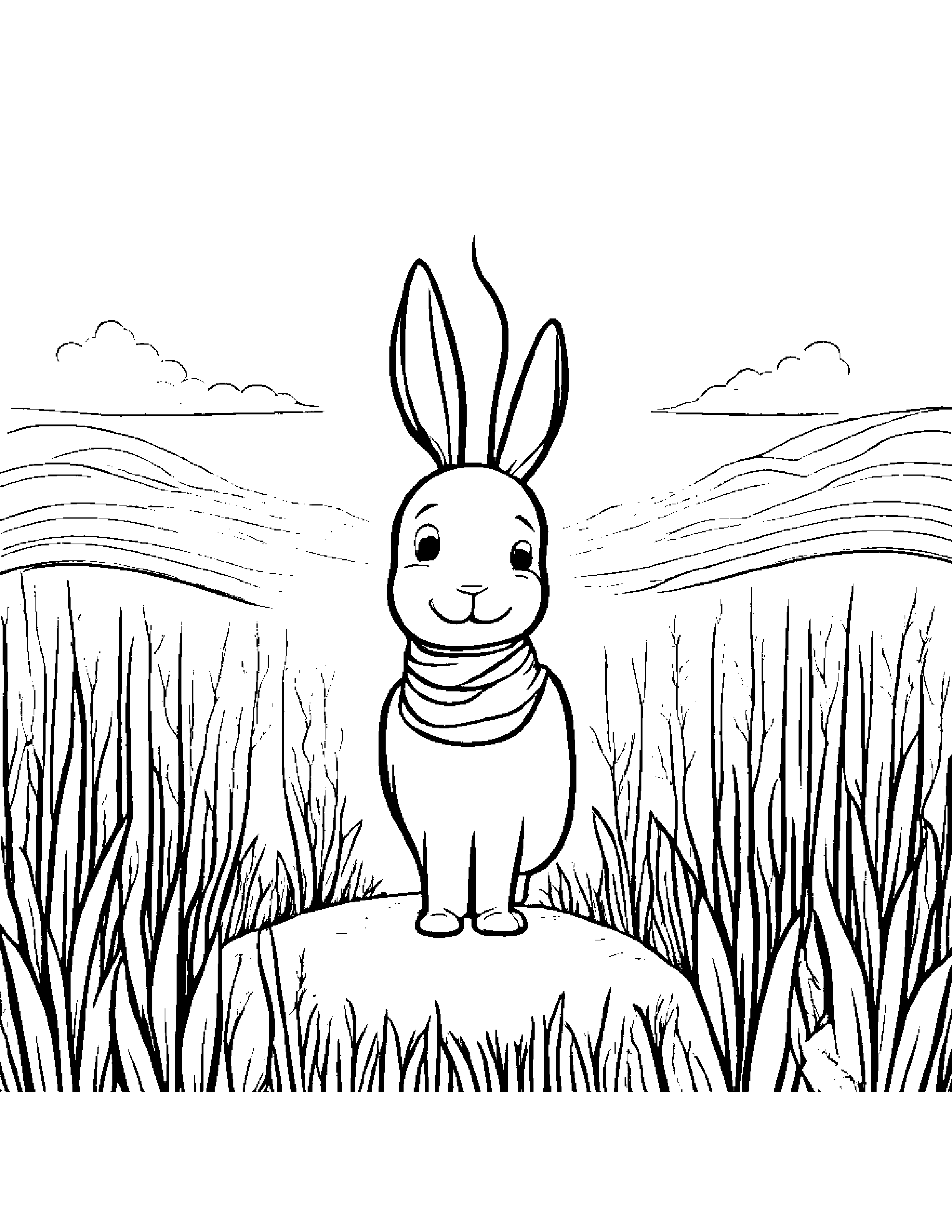 Carrot With A Soft Scarf In A Sunny Meadow #2 Coloring Page (Free Printable PDF)