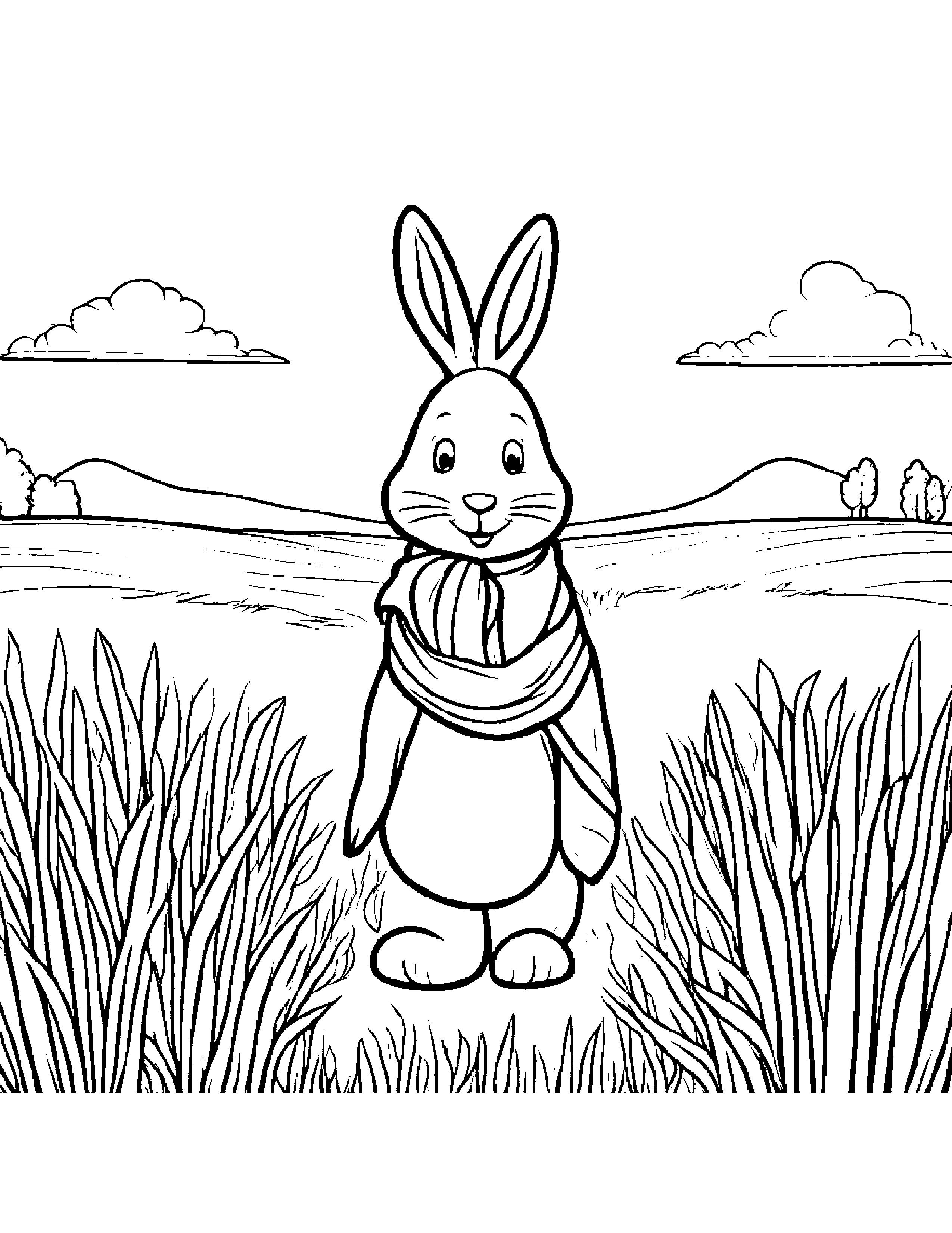 Carrot With A Soft Scarf In A Sunny Meadow #3 Coloring Page (Free Printable PDF)