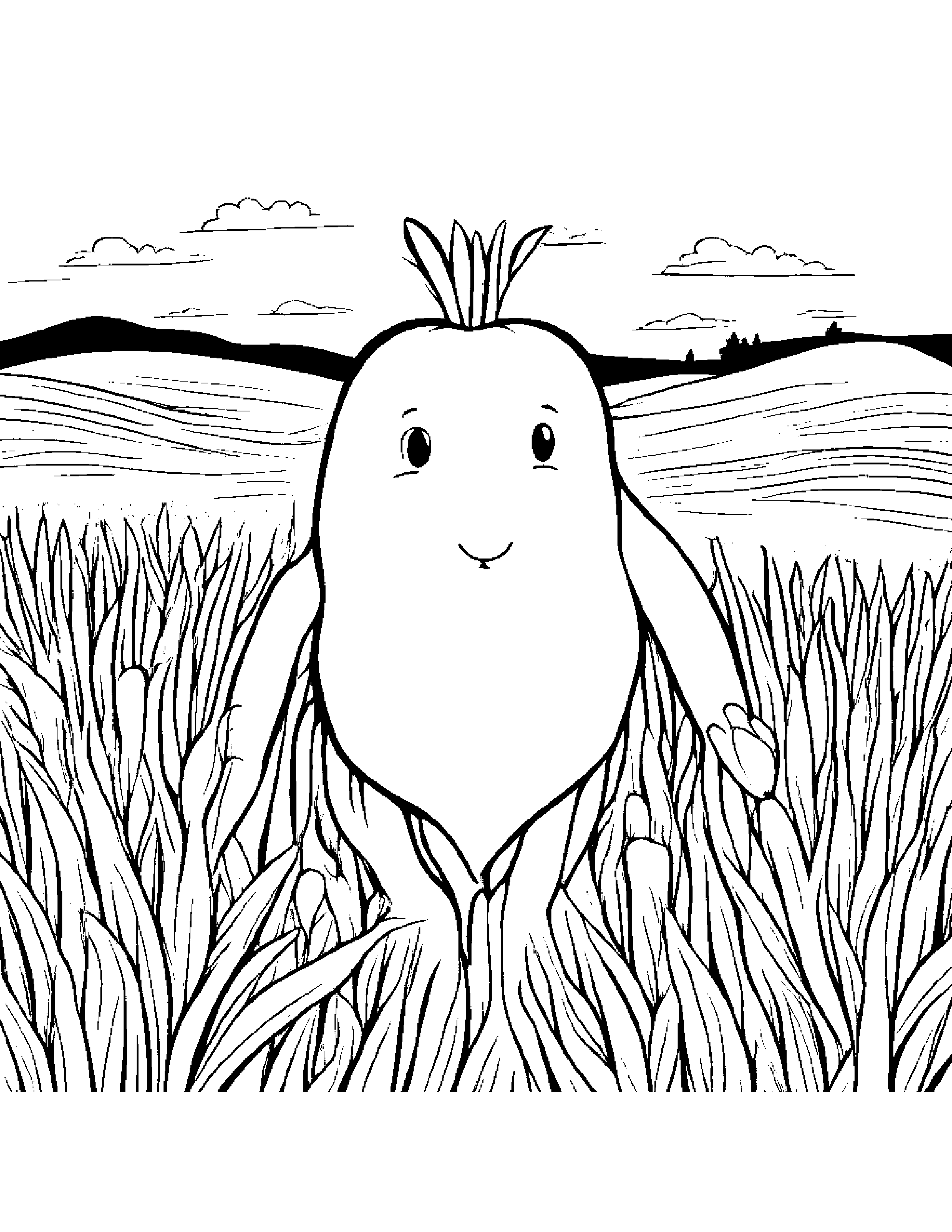 Carrot With A Soft Scarf In A Sunny Meadow #5 Coloring Page (Free Printable PDF)