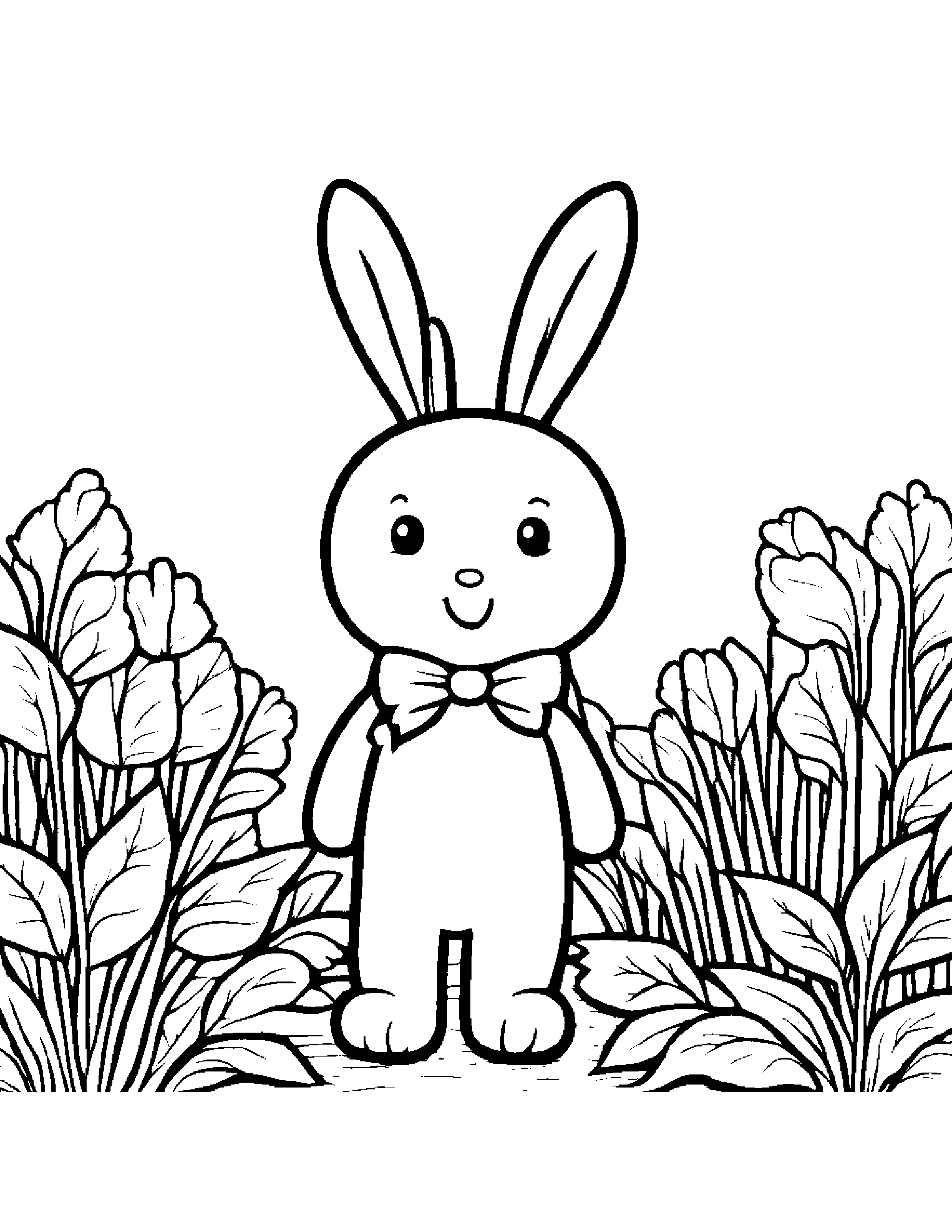 Carrot With A Tiny Bow In A Cozy Garden #4 Coloring Page (Free Printable PDF)