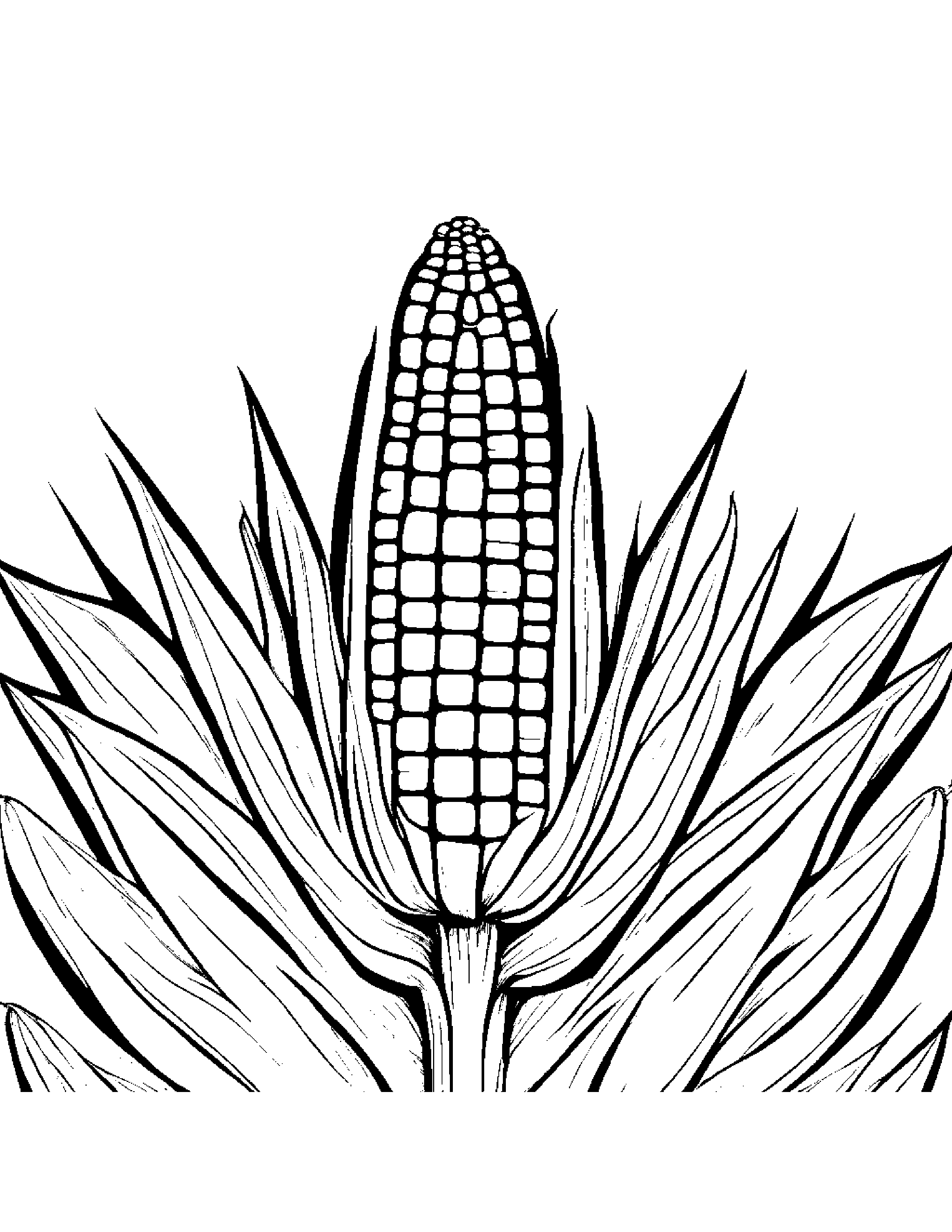 Corn Cob With A Friendly Star Coloring Page (Free Printable PDF)