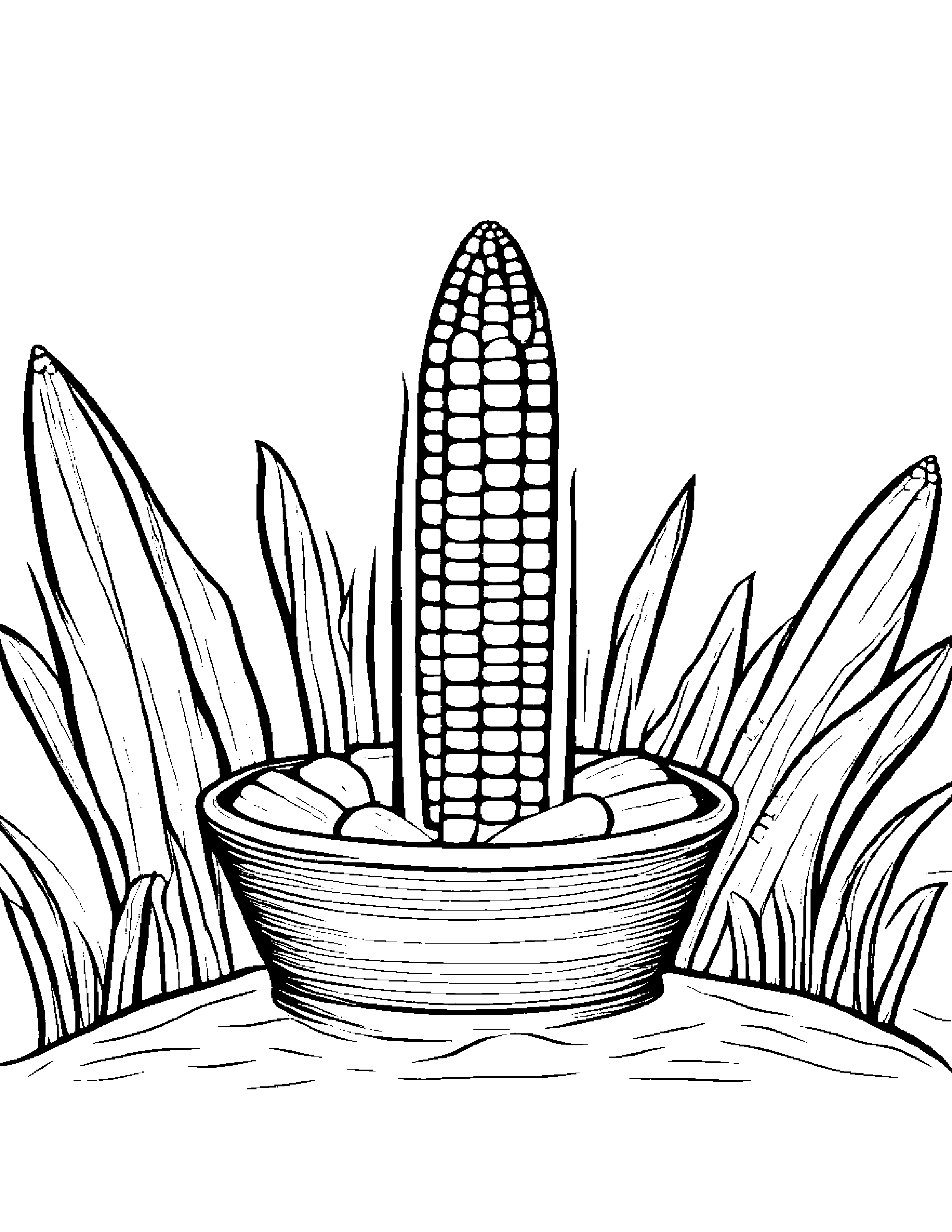 Corn Cob With A Ribbon Beside A Sandbox #2 Coloring Page (Free Printable PDF)