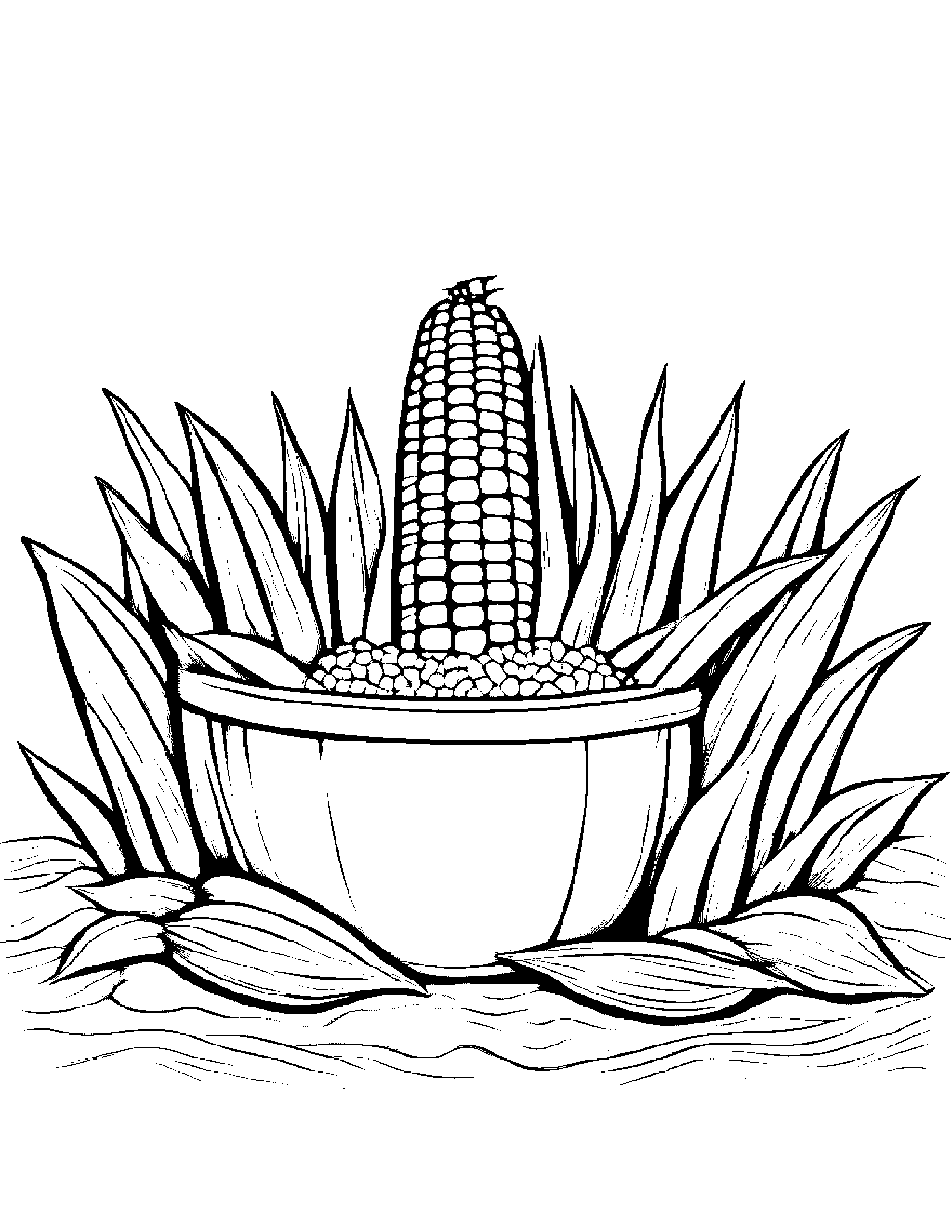 Corn Cob With A Ribbon Beside A Sandbox #3 Coloring Page (Free Printable PDF)