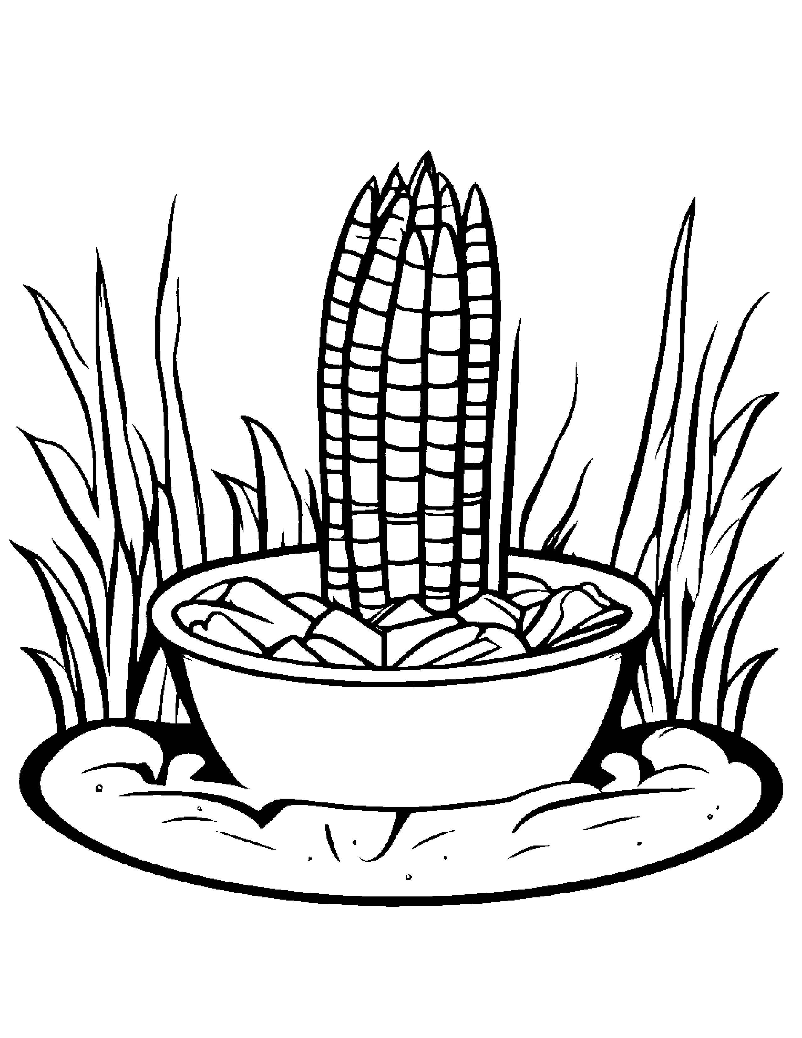 Corn Cob With A Ribbon Beside A Sandbox Coloring Page (Free Printable PDF)
