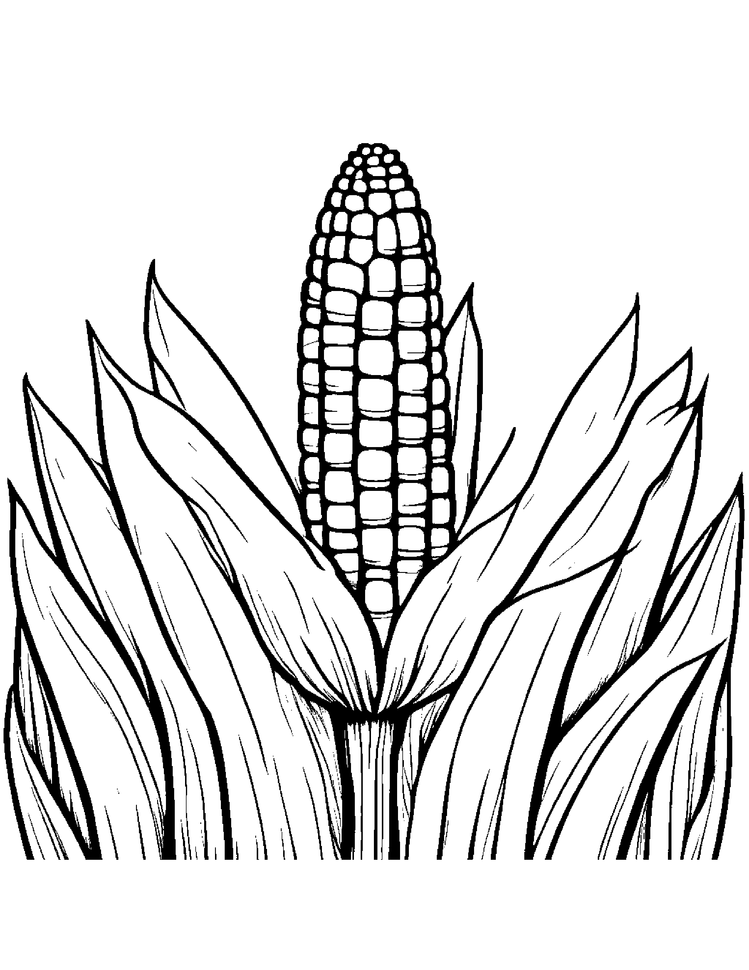 Corn Cob With A Small Flower In A Sunny Meadow #2 Coloring Page (Free Printable PDF)