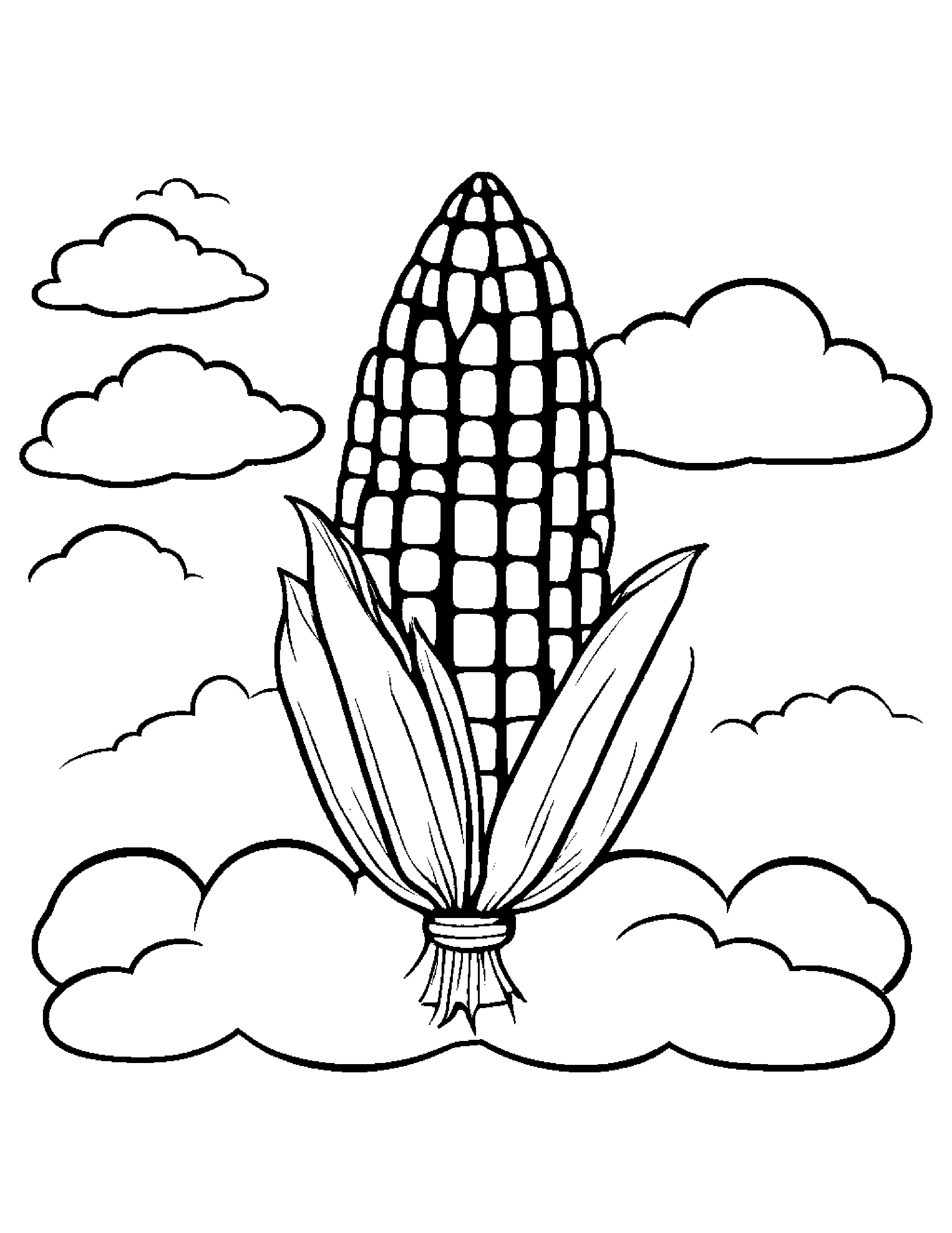 Corn Cob With A Soft Scarf On A Fluffy Cloud #2 Coloring Page (Free Printable PDF)