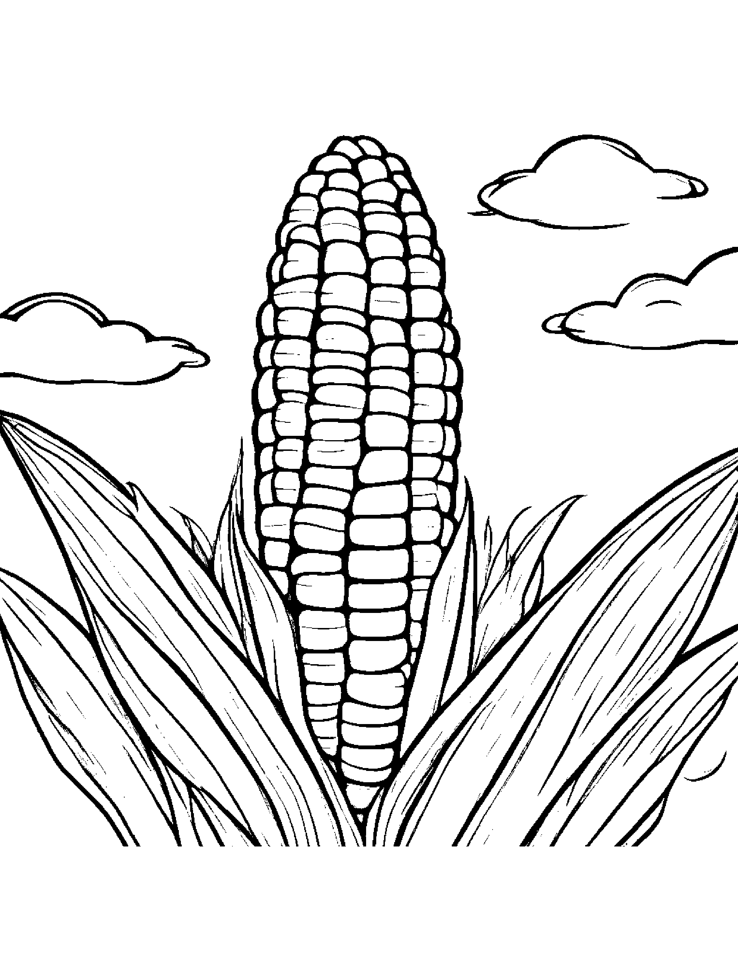 Corn Cob With A Soft Scarf On A Fluffy Cloud #3 Coloring Page (Free Printable PDF)
