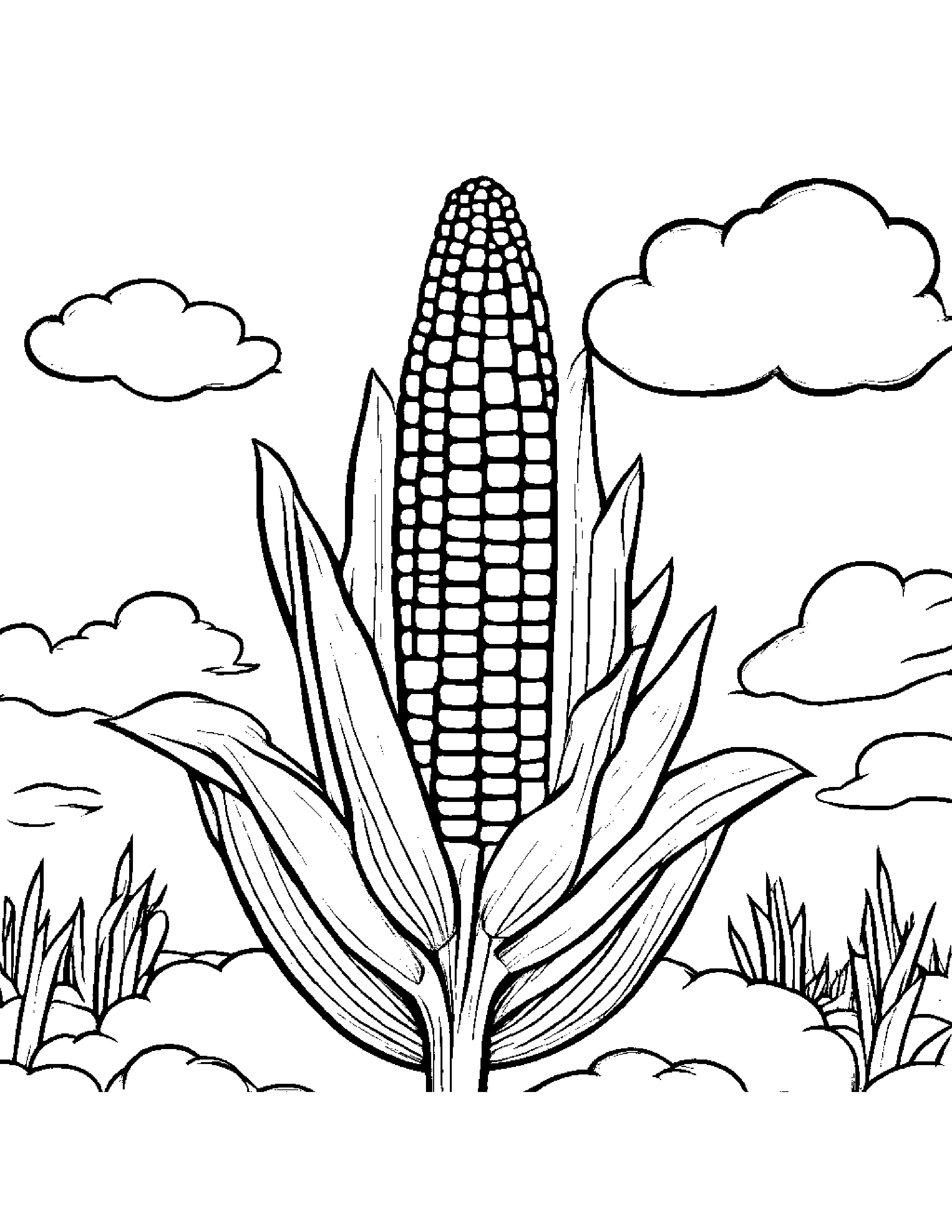 Corn Cob With A Soft Scarf On A Fluffy Cloud Coloring Page (Free Printable PDF)