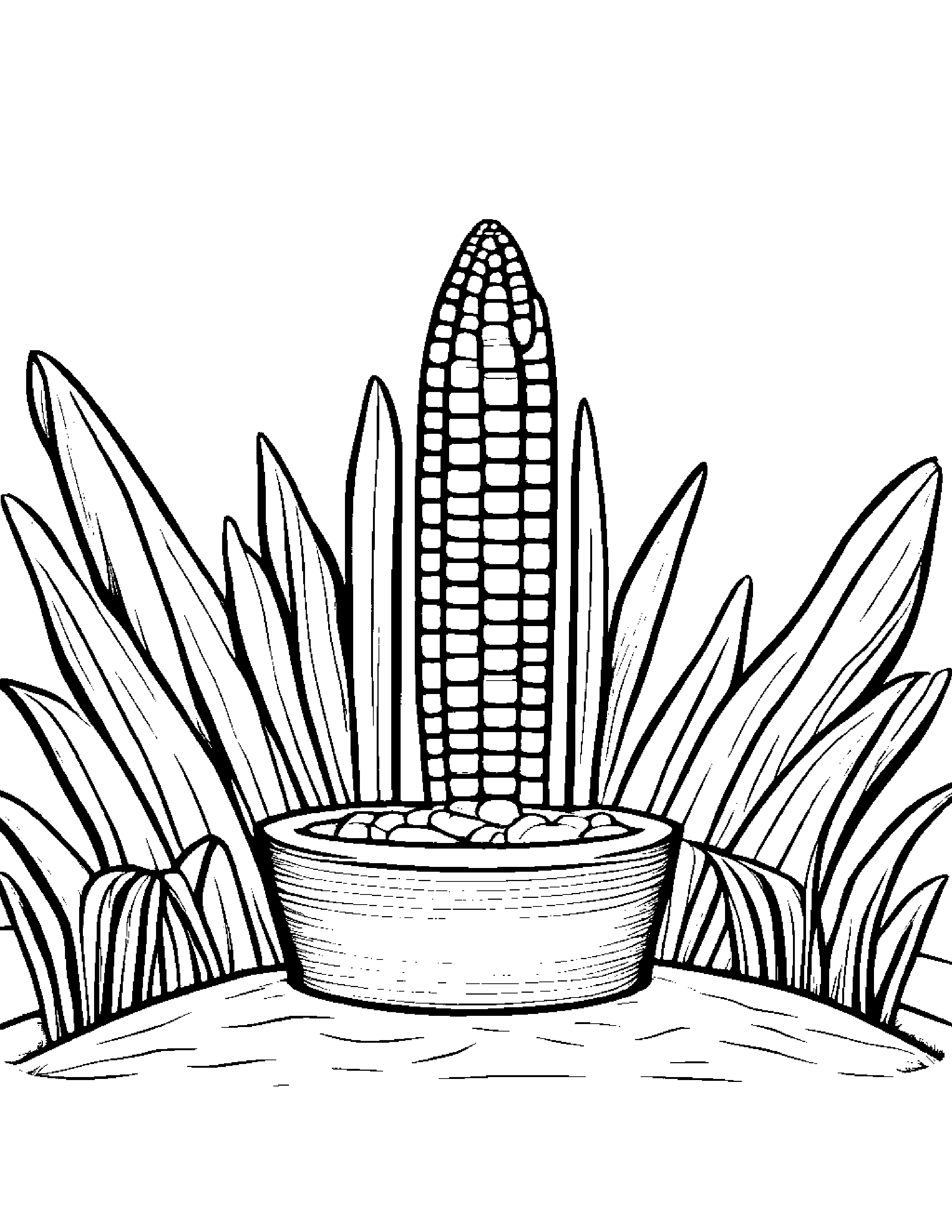 Corn Cob With A Sunny Sticker Beside A Sandbox Coloring Page (Free Printable PDF)
