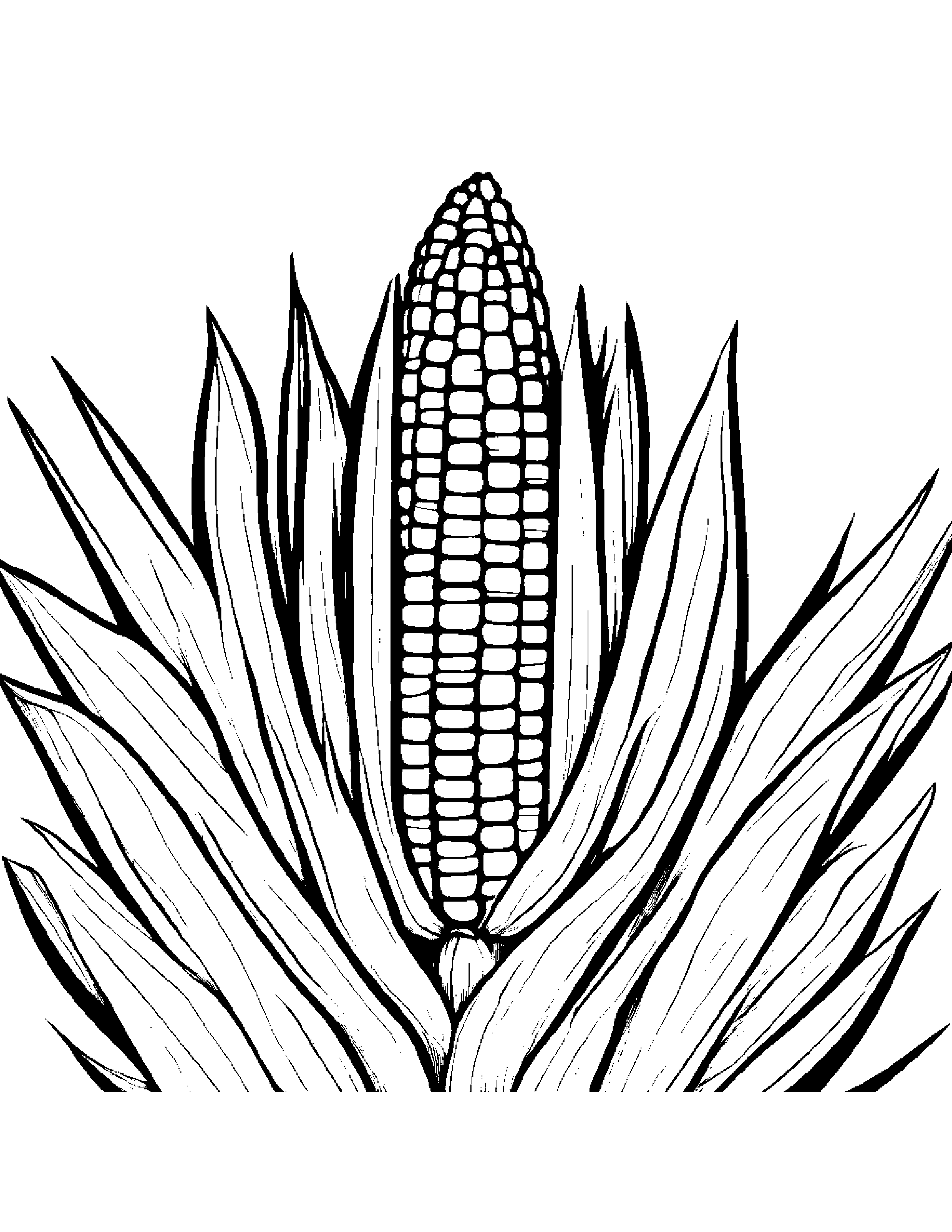 Corn Cob With A Sunny Sticker Coloring Page (Free Printable PDF)