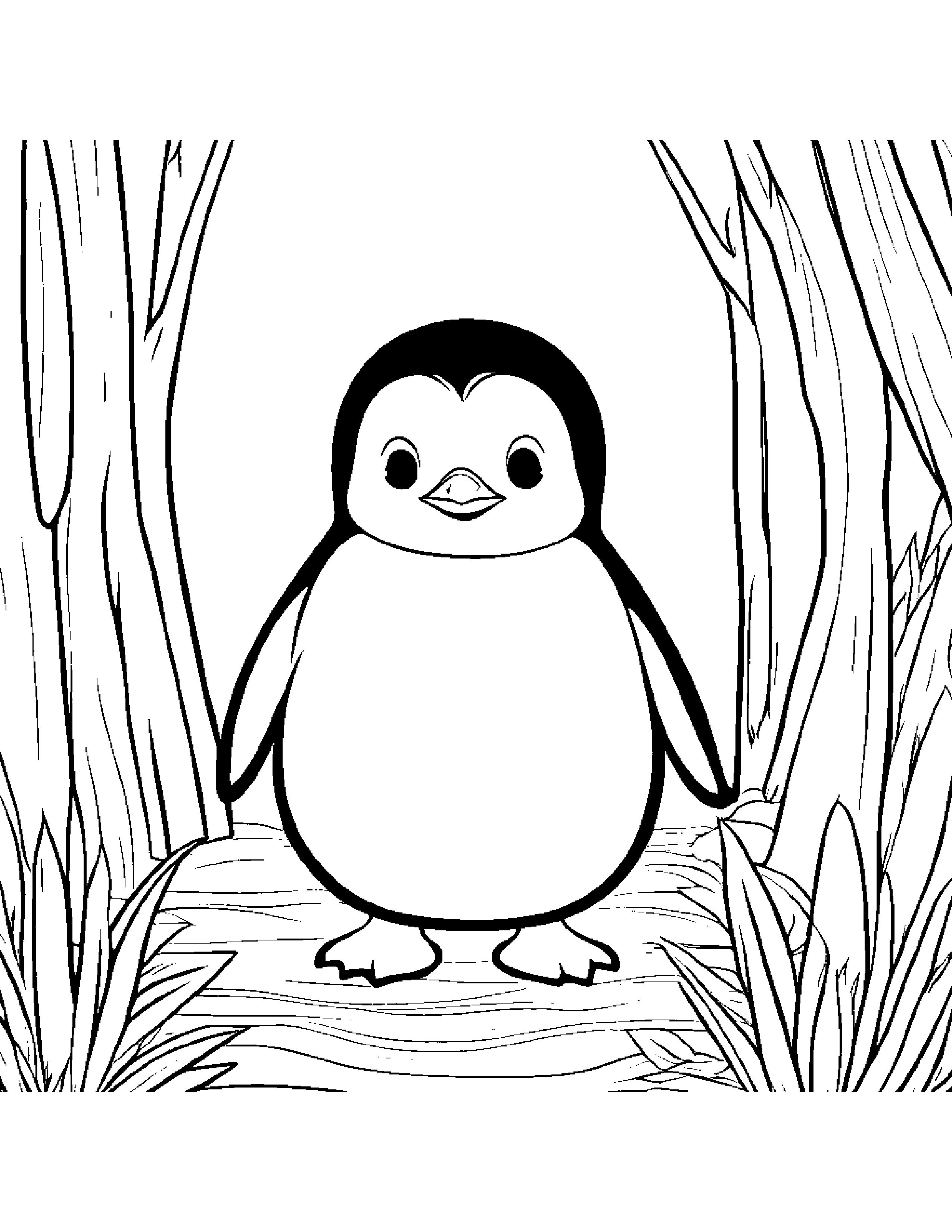 Cozy Penguin Chick Playing Hide-And-Seek Coloring Page (Free Printable PDF)