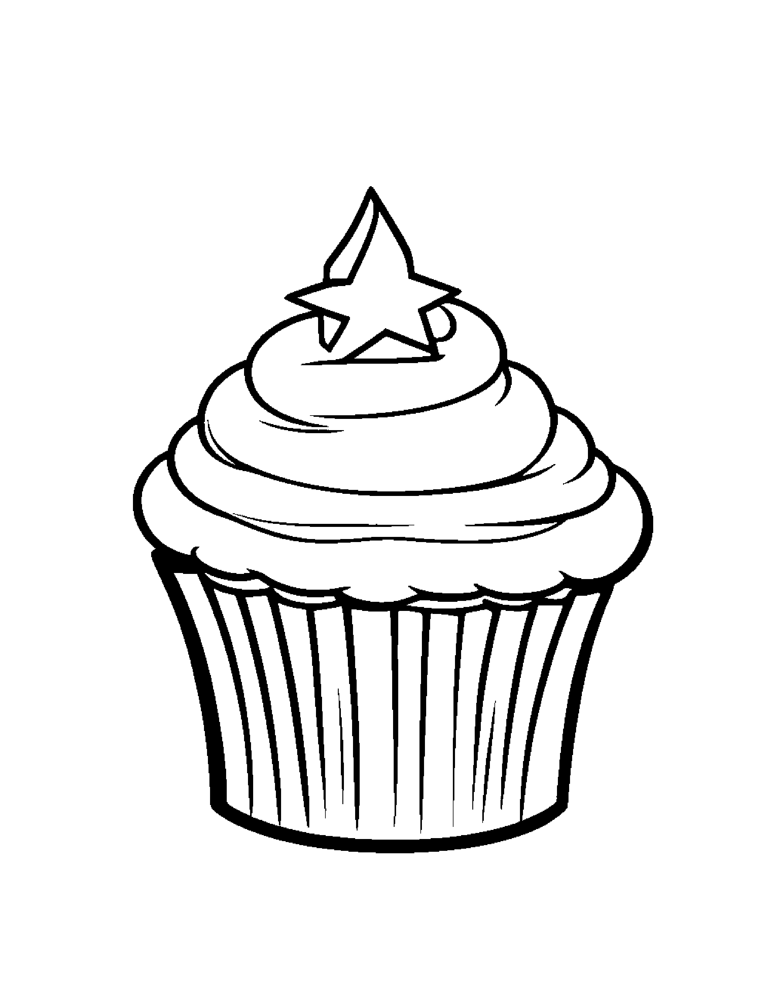 Cupcake With A Friendly Star #2 Coloring Page (Free Printable PDF)