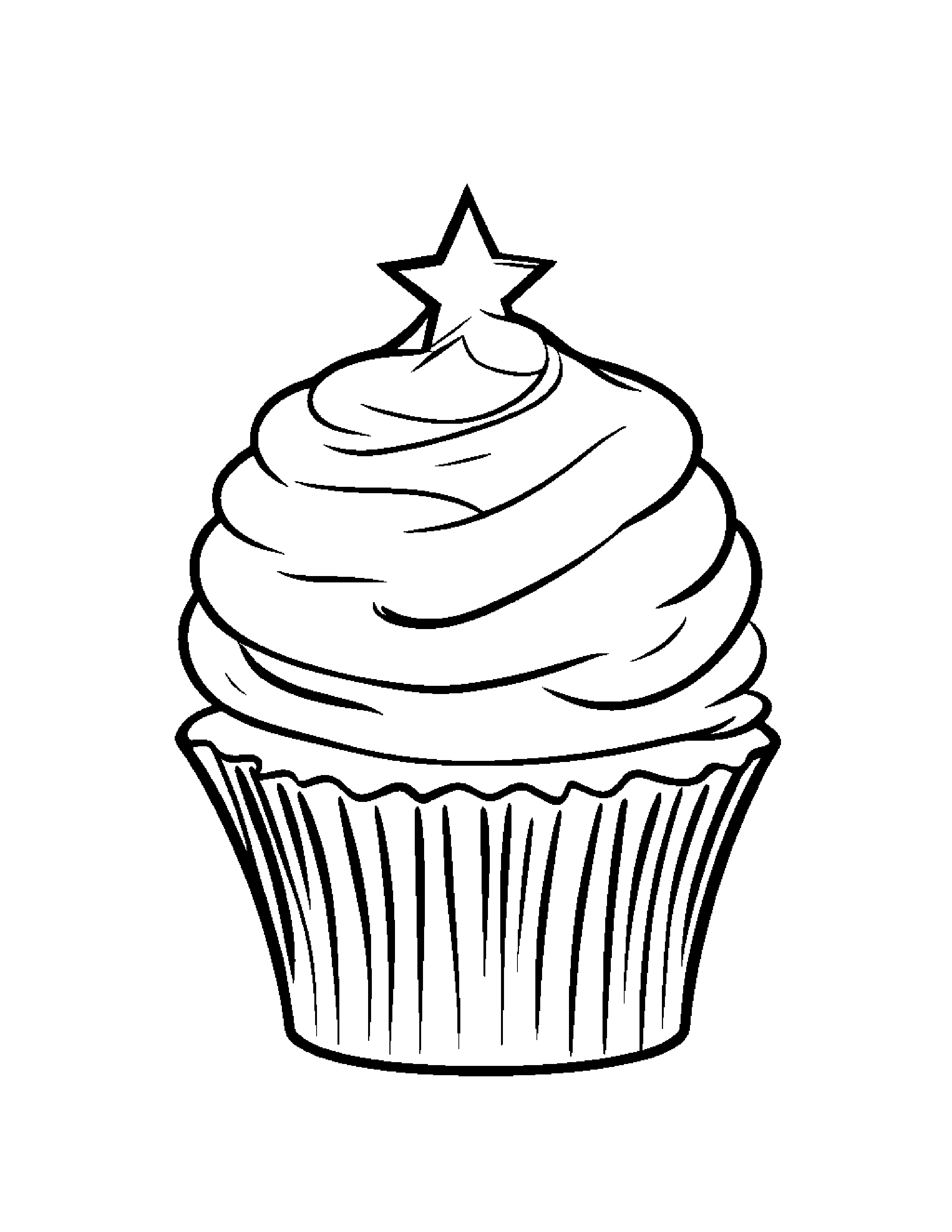 Cupcake With A Friendly Star #3 Coloring Page (Free Printable PDF)