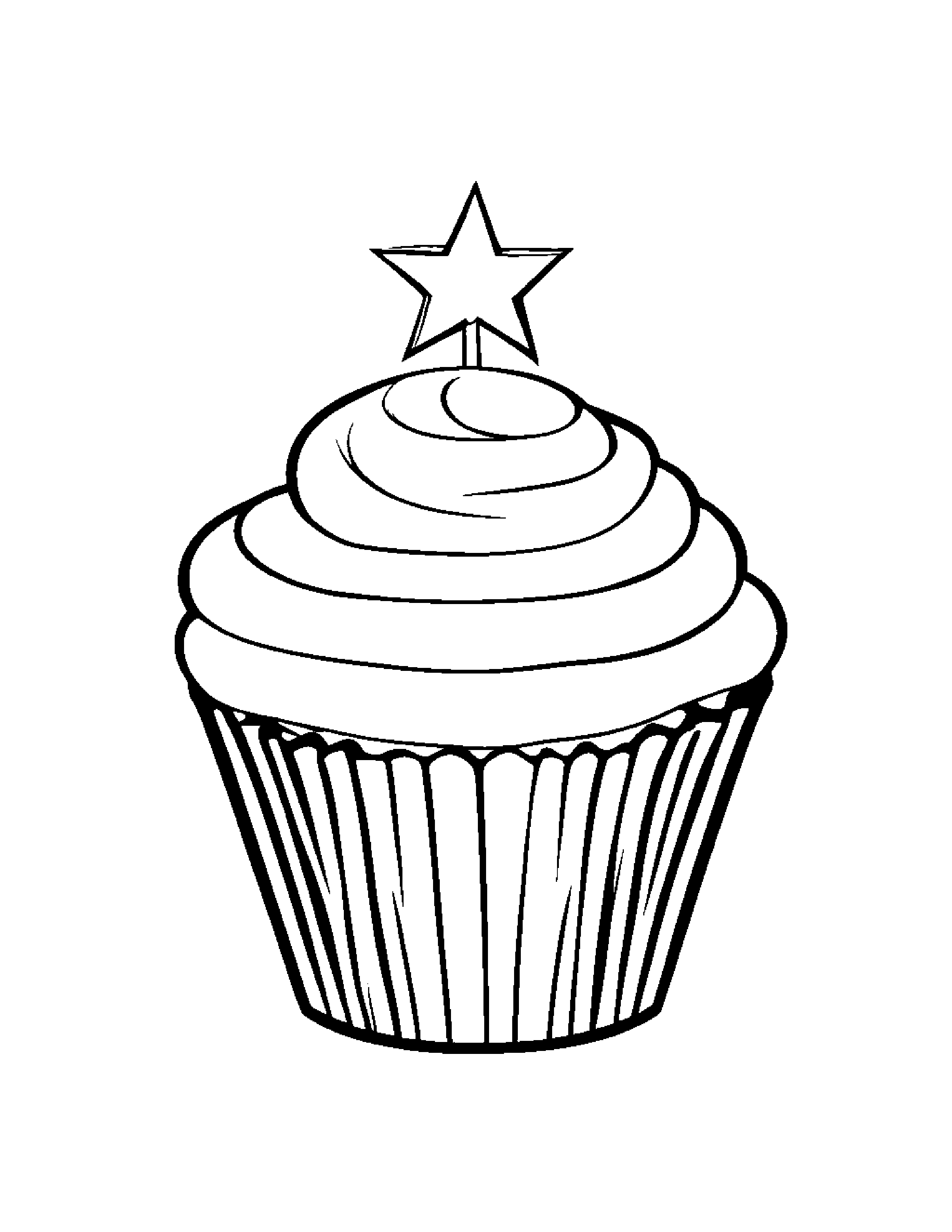 Cupcake With A Friendly Star Coloring Page (Free Printable PDF)