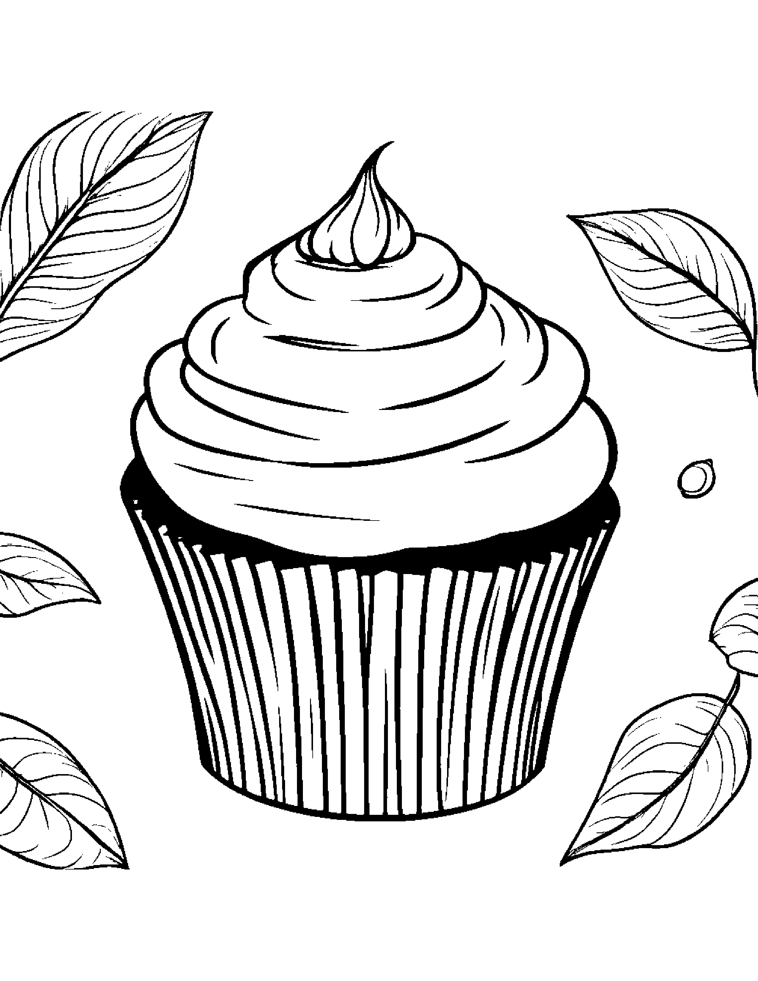 Cupcake With A Leaf Sprig #4 Coloring Page (Free Printable PDF)