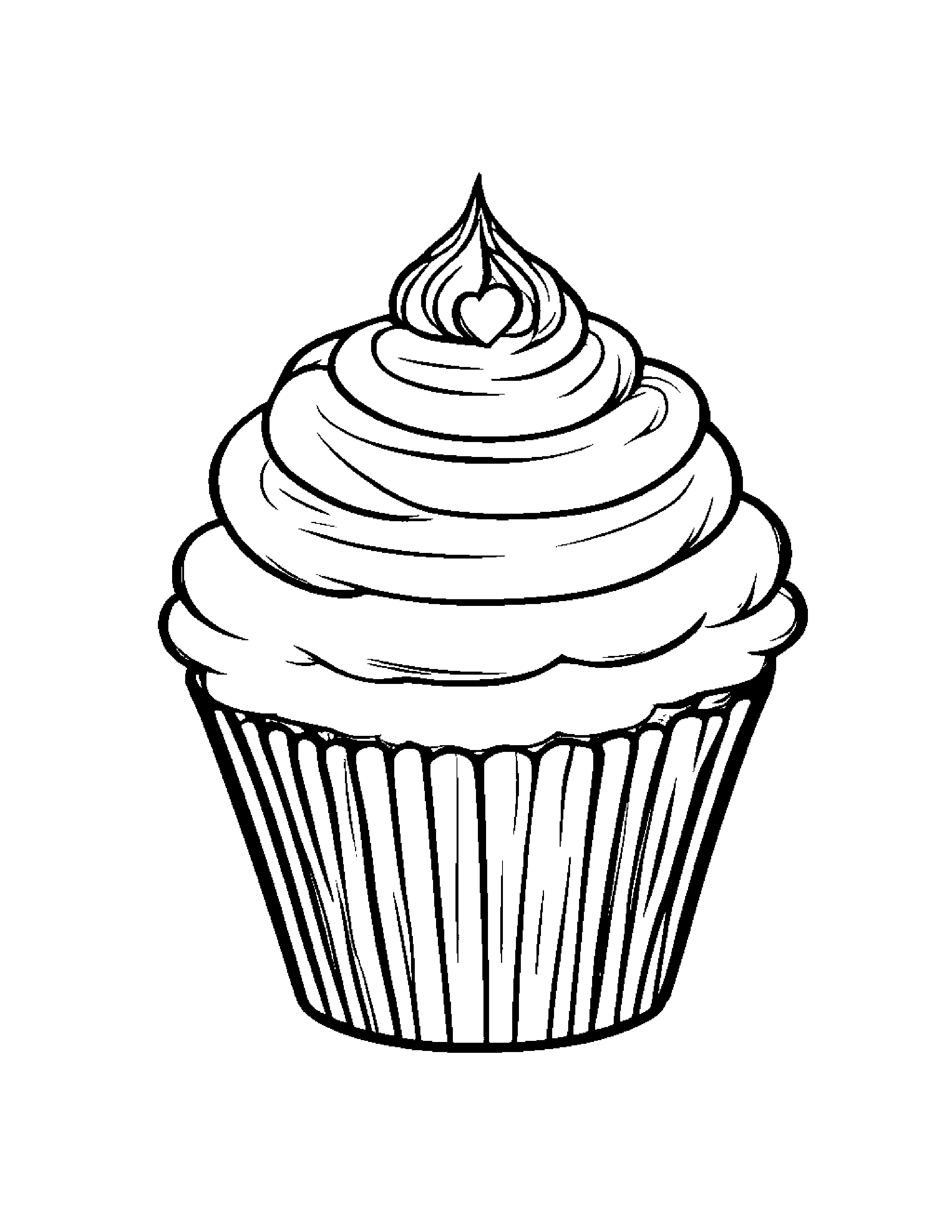Cupcake With A Little Heart #2 Coloring Page (Free Printable PDF)