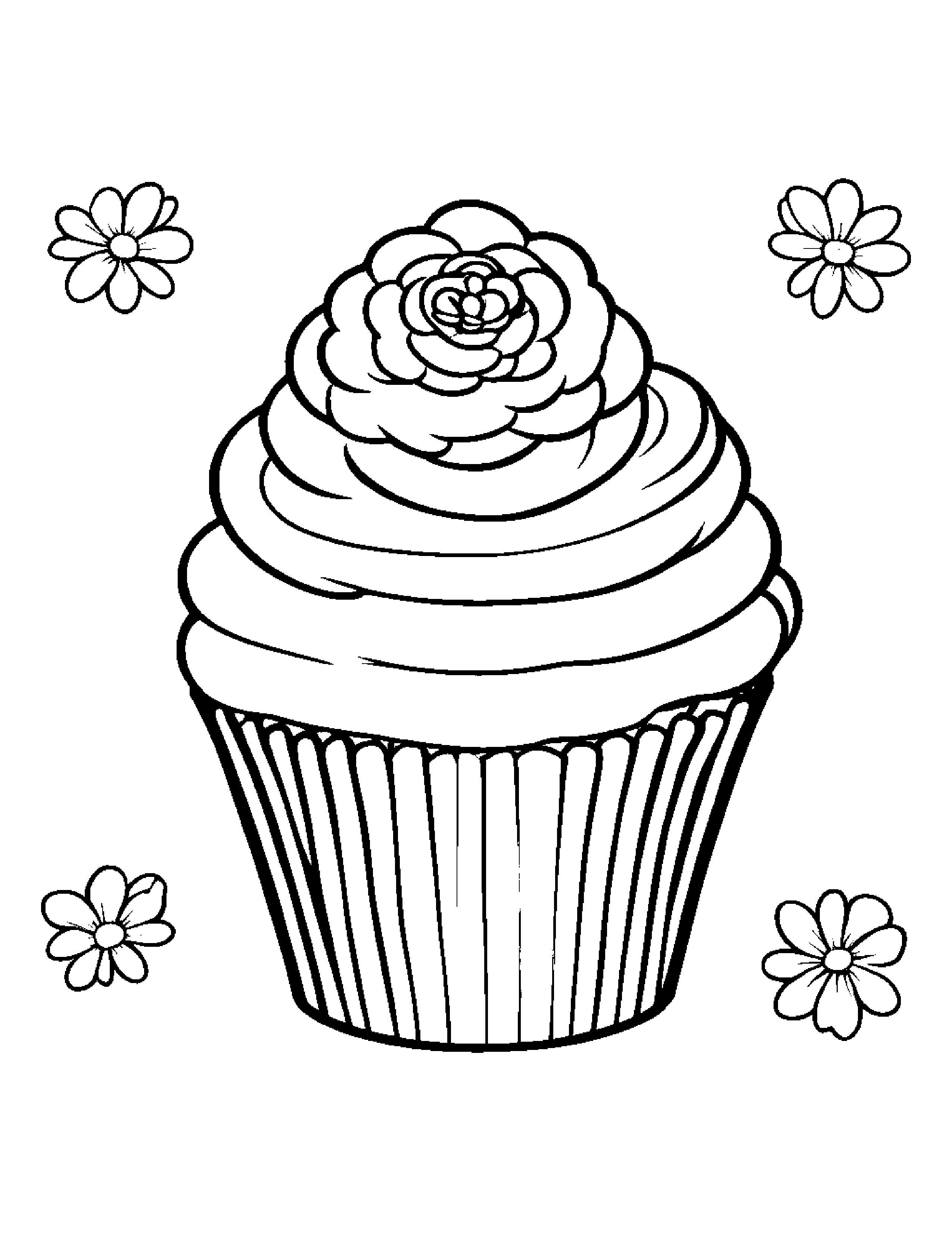 Cupcake With A Small Flower #2 Coloring Page (Free Printable PDF)