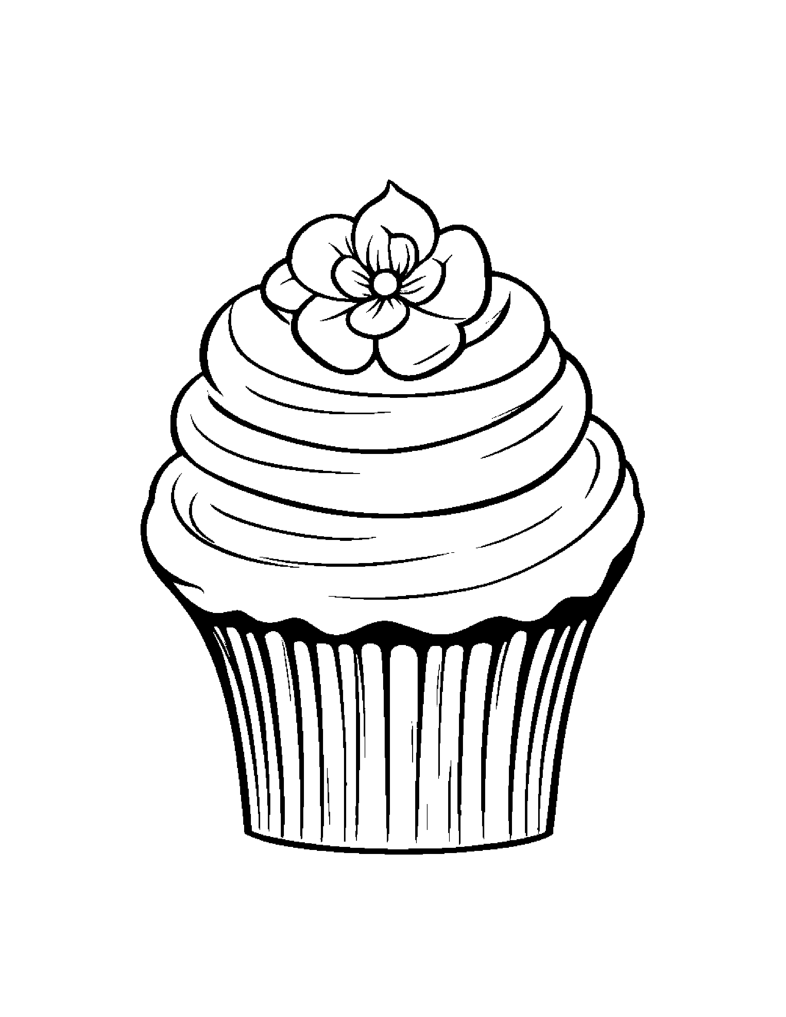 Cupcake With A Small Flower #3 Coloring Page (Free Printable PDF)