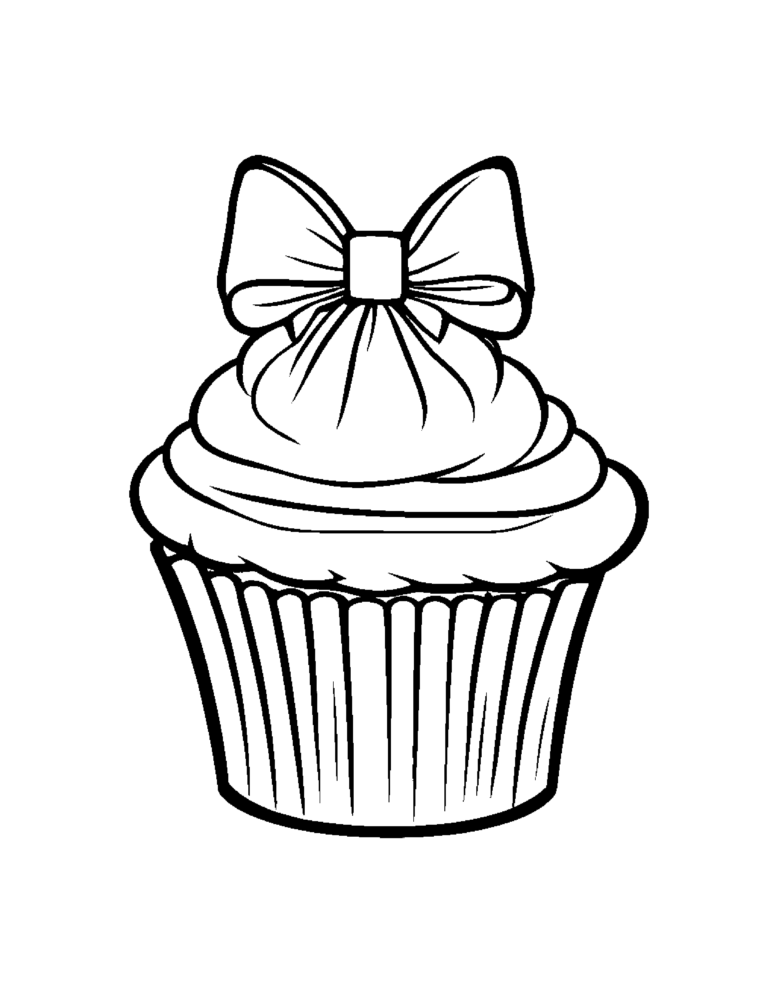 Cupcake With A Tiny Bow #2 Coloring Page (Free Printable PDF)