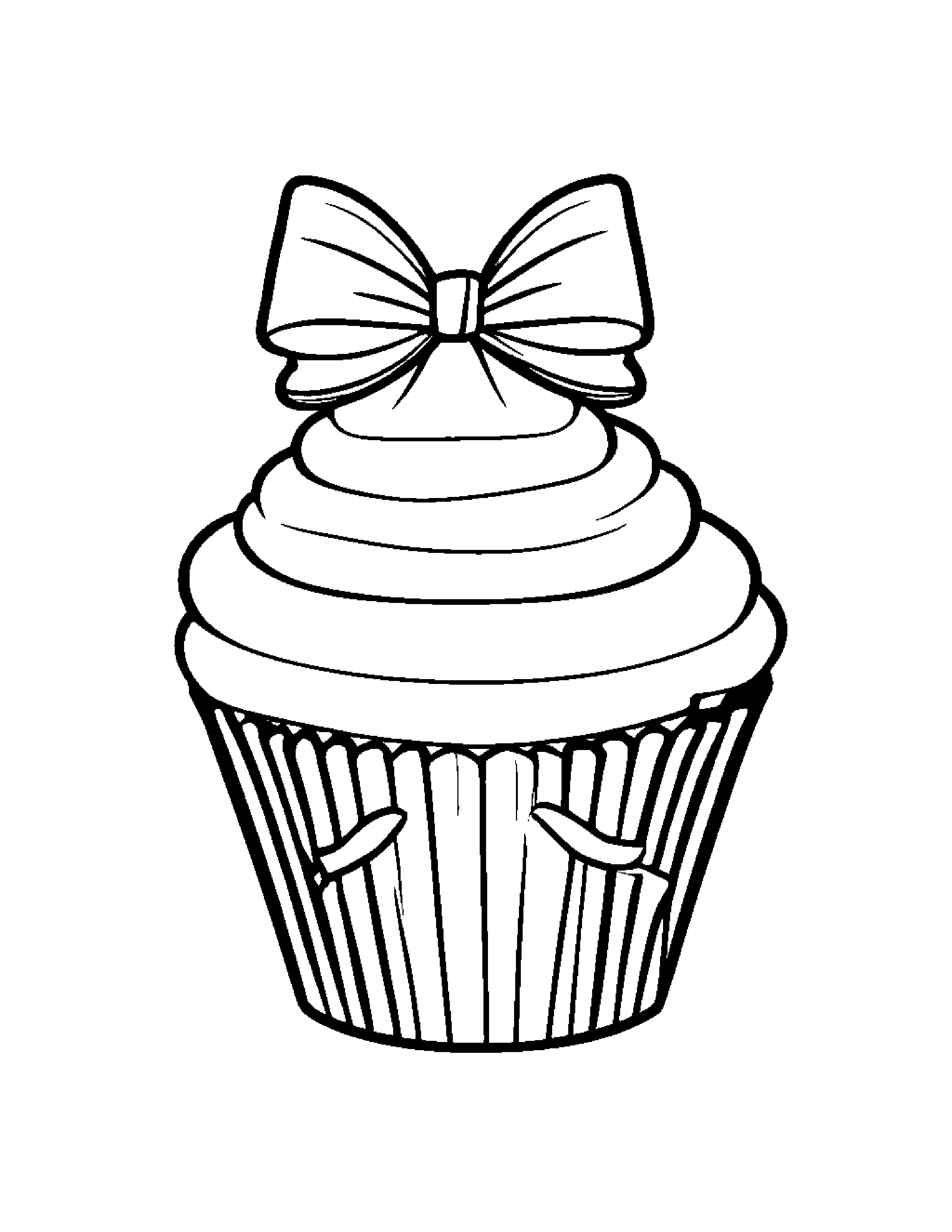 Cupcake With A Tiny Bow #3 Coloring Page (Free Printable PDF)