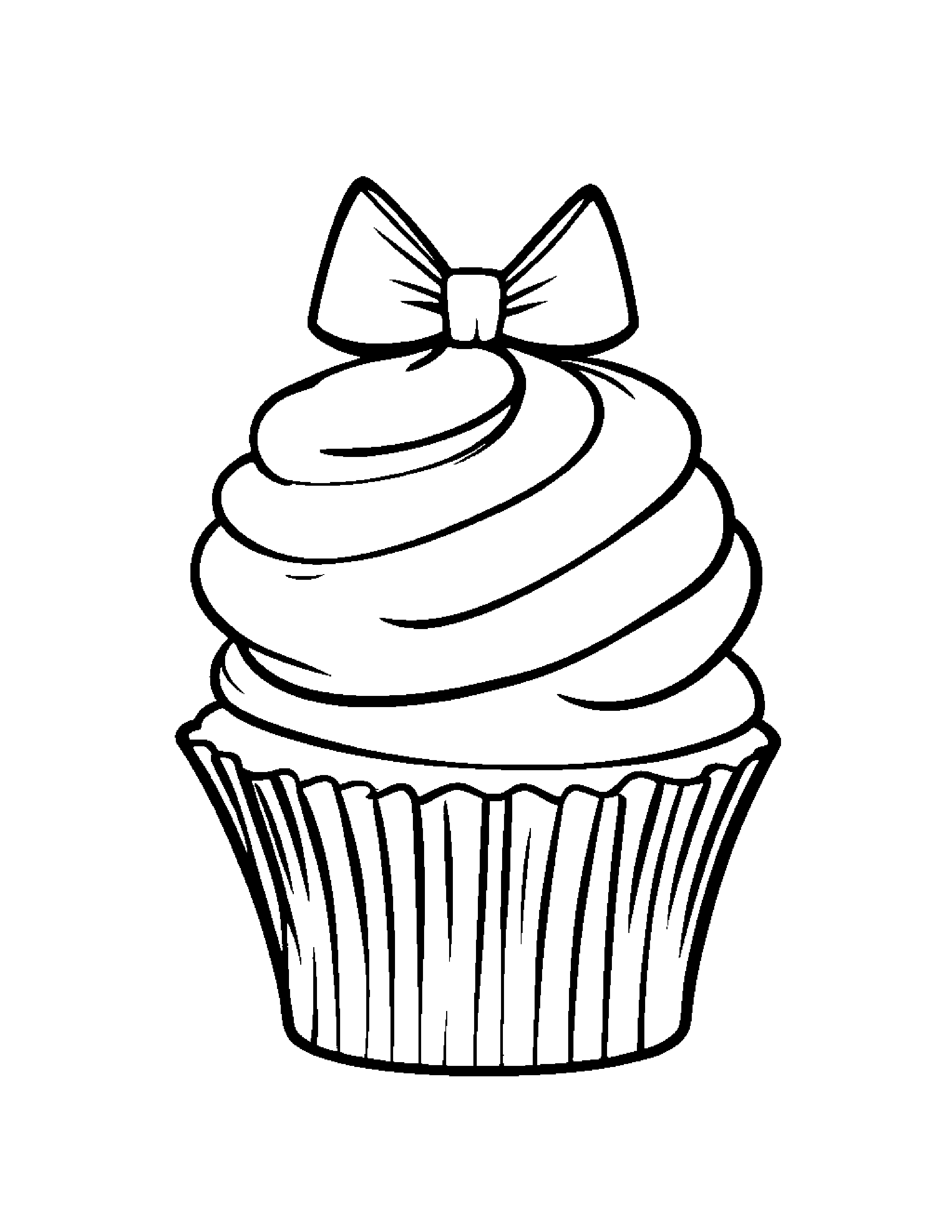 Cupcake With A Tiny Bow Coloring Page (Free Printable PDF)