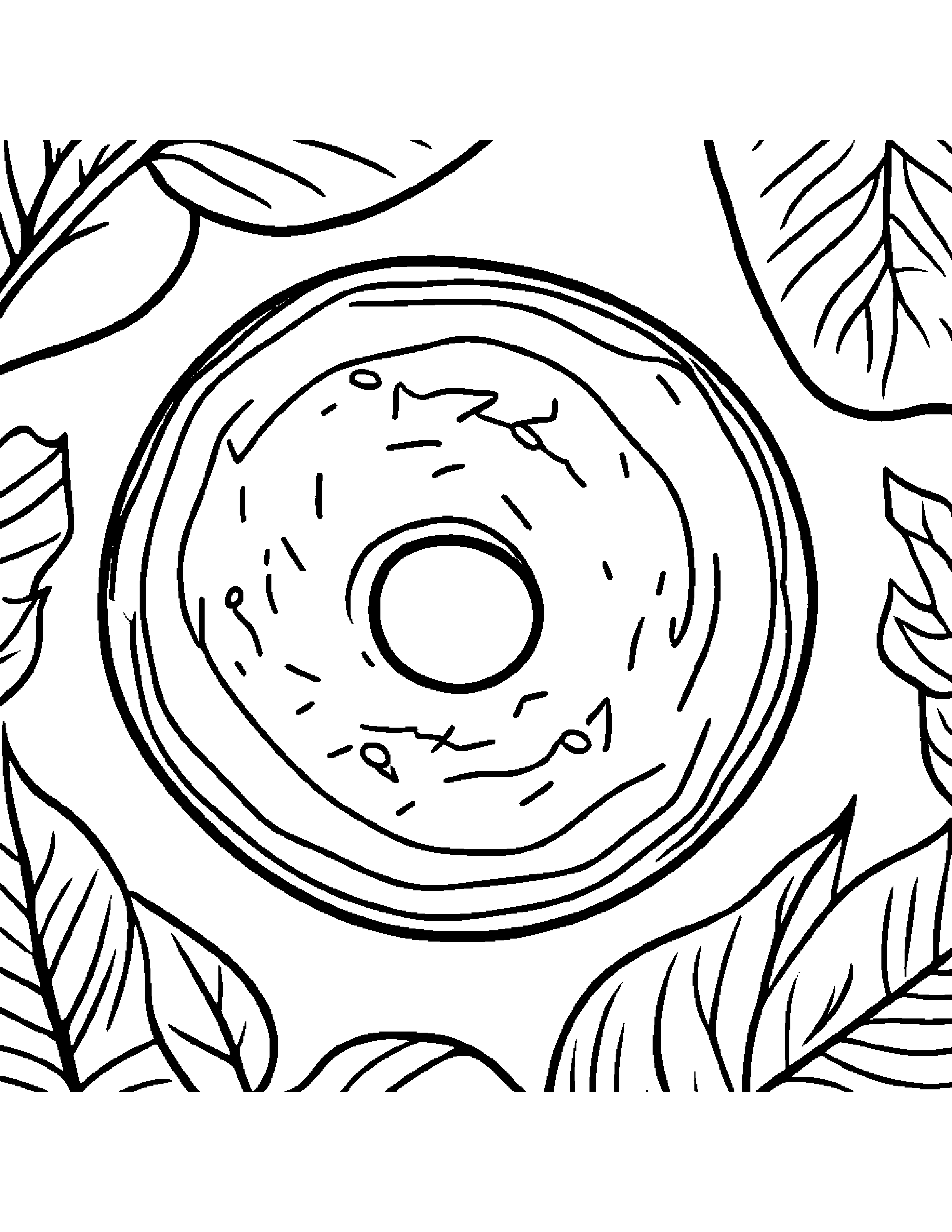 Donut With A Leaf Sprig #2 Coloring Page (Free Printable PDF)