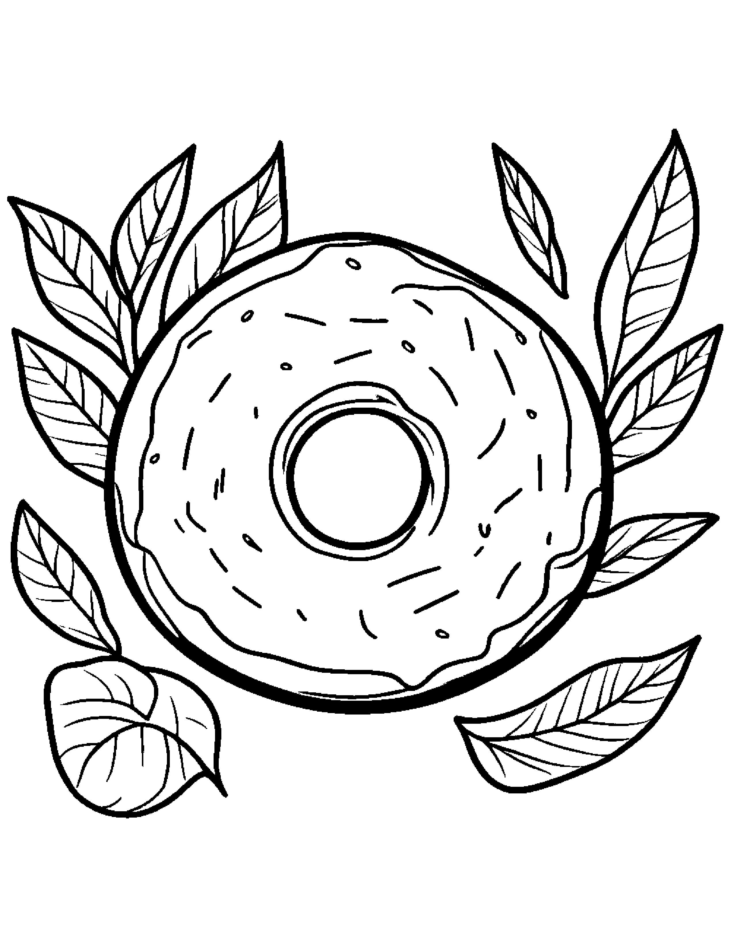 Donut With A Leaf Sprig #3 Coloring Page (Free Printable PDF)