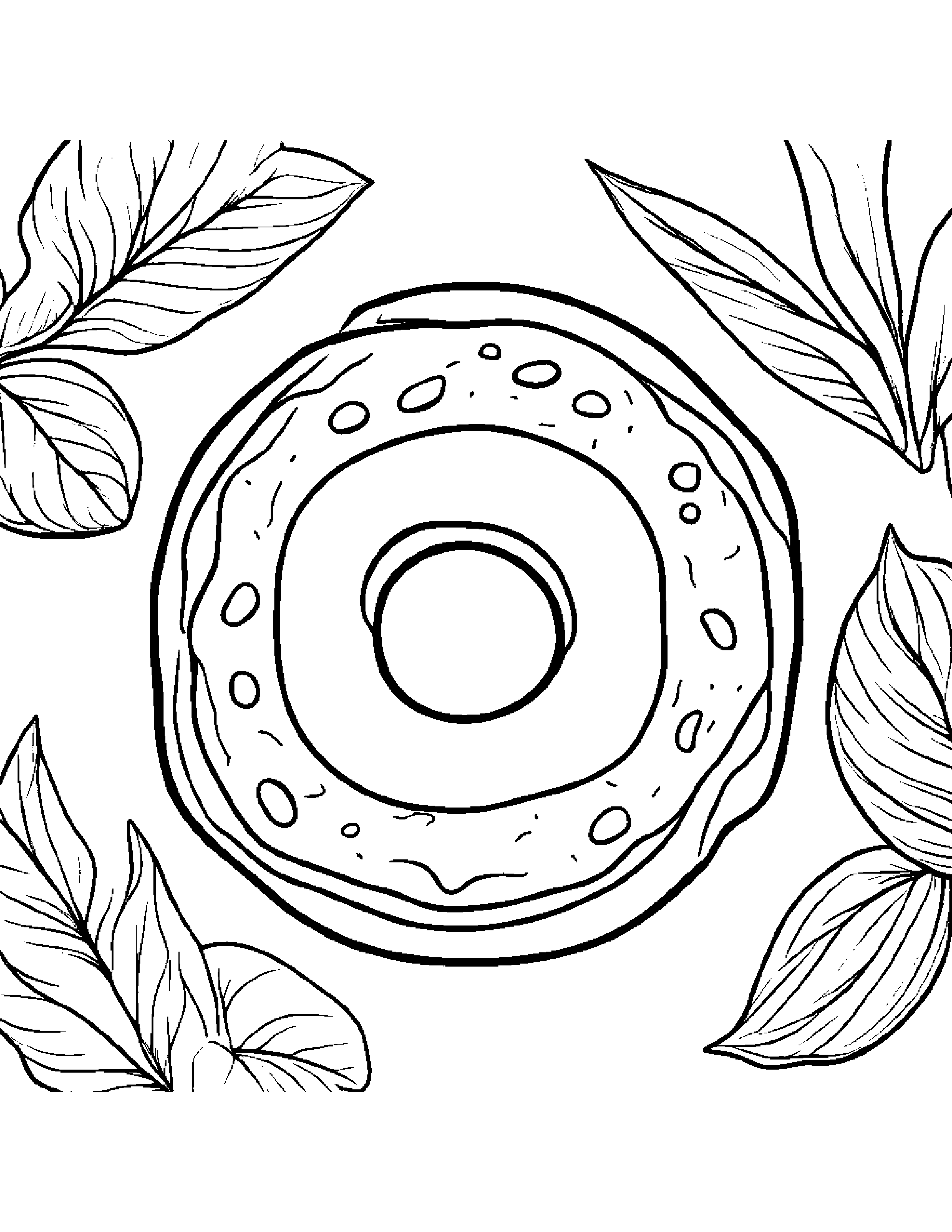 Donut With A Leaf Sprig #4 Coloring Page (Free Printable PDF)