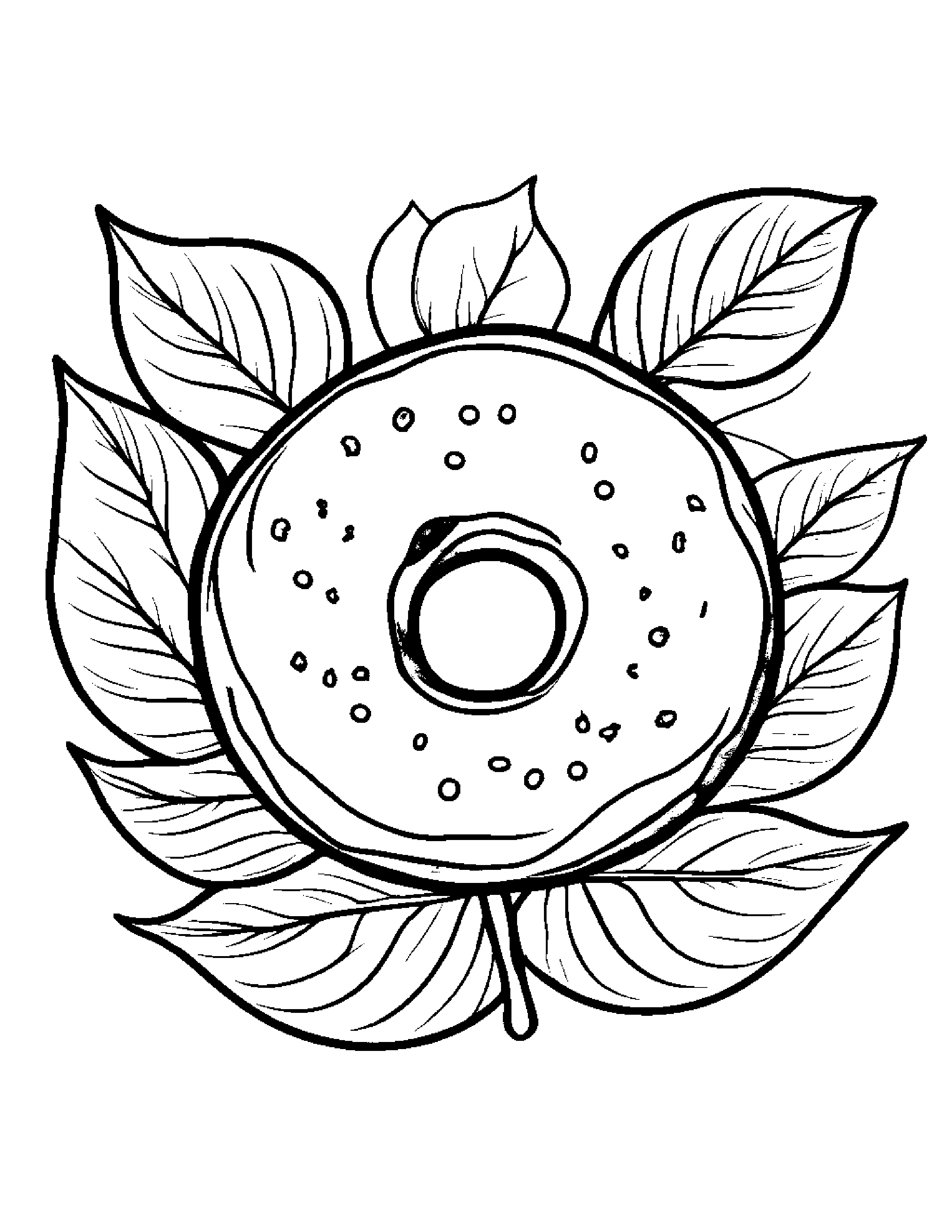 Donut With A Leaf Sprig #5 Coloring Page (Free Printable PDF)