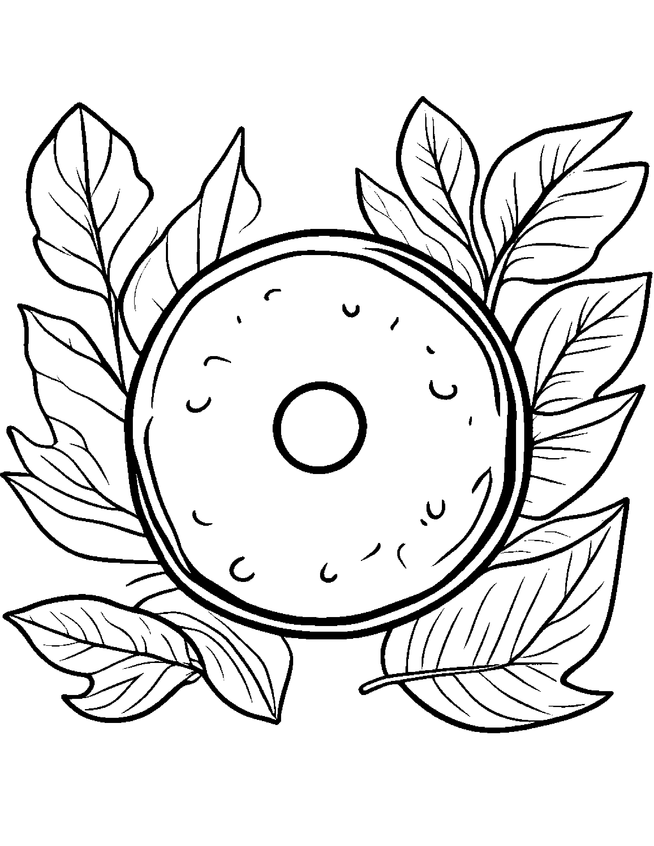 Donut With A Leaf Sprig Coloring Page (Free Printable PDF)