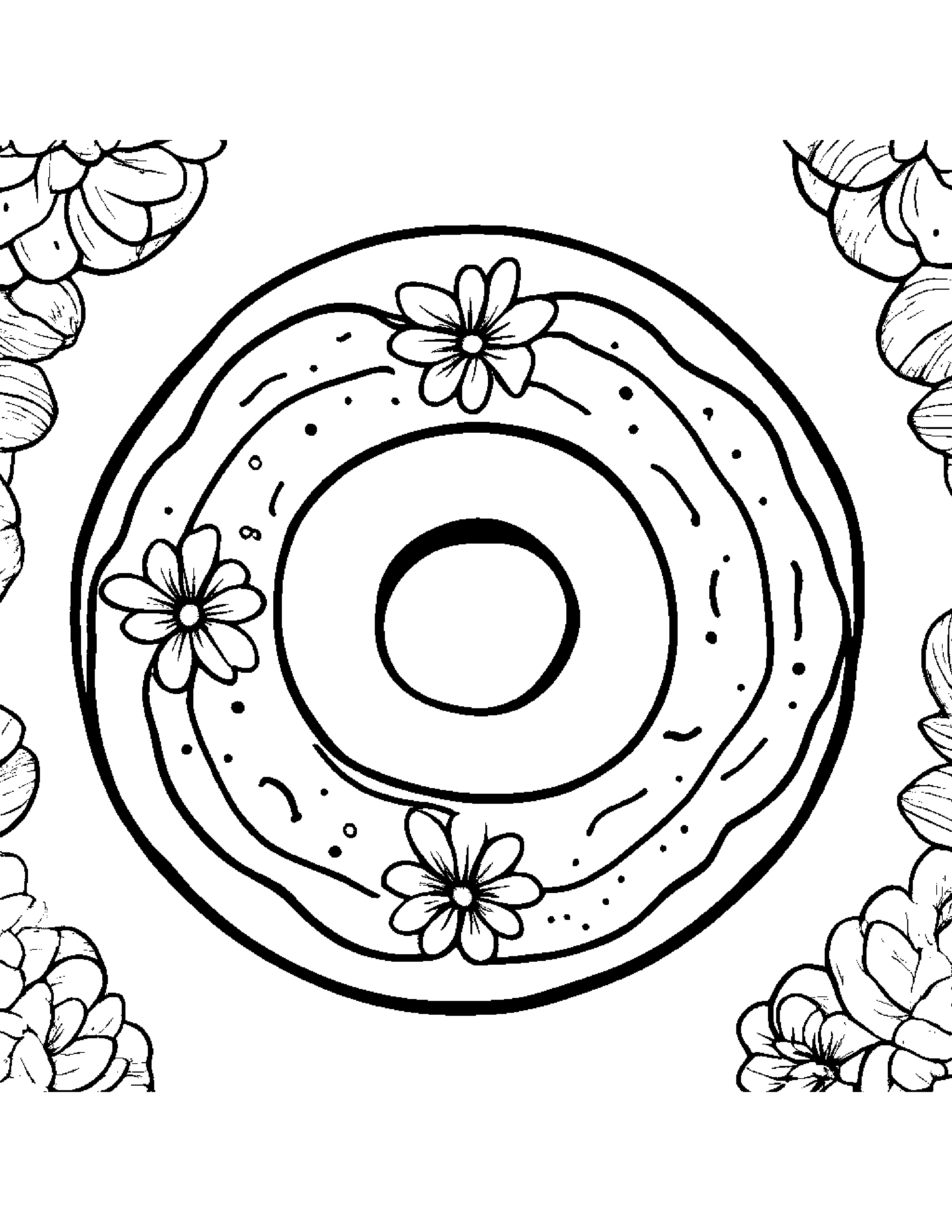 Donut With A Small Flower #5 Coloring Page (Free Printable PDF)