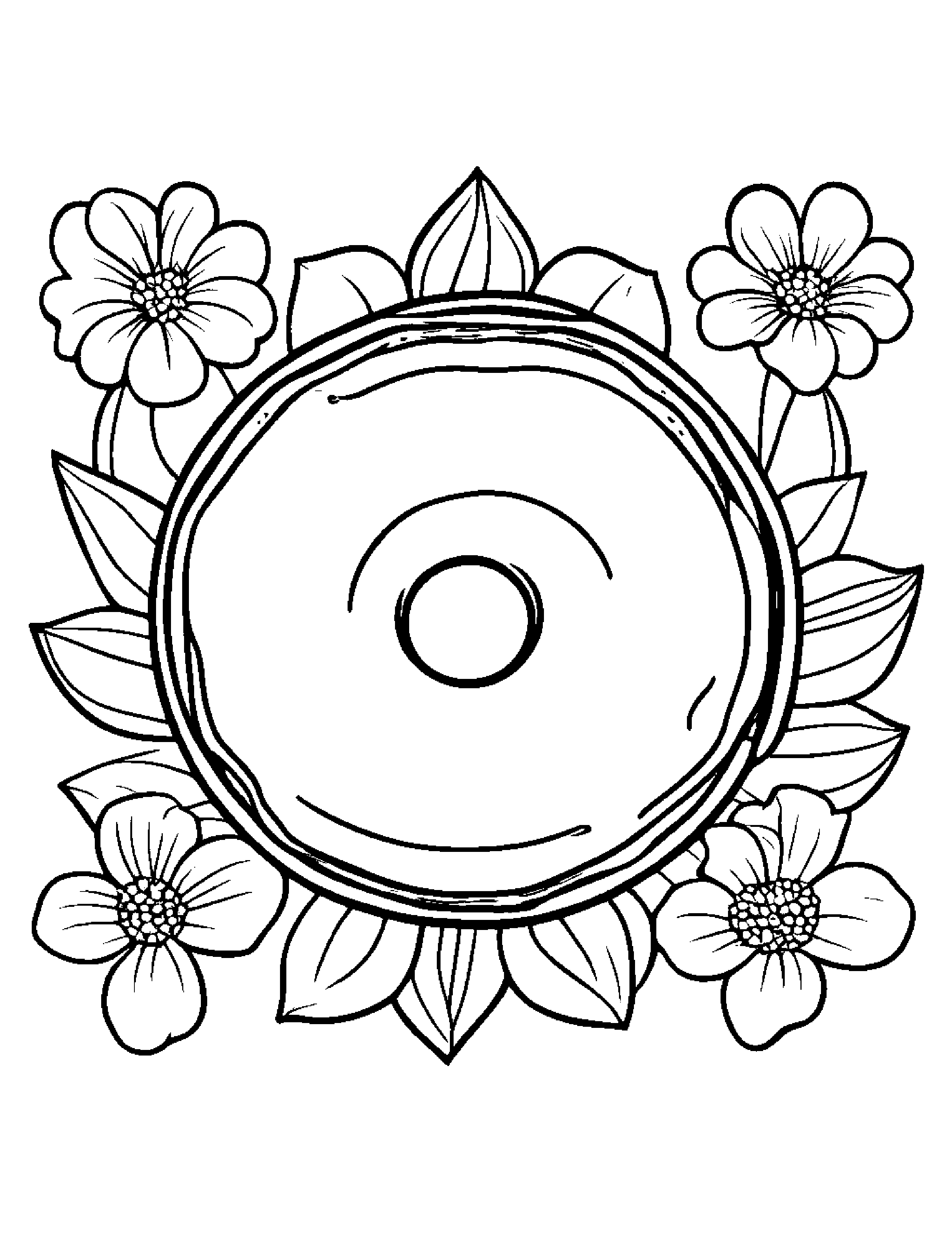 Donut With A Small Flower Coloring Page (Free Printable PDF)