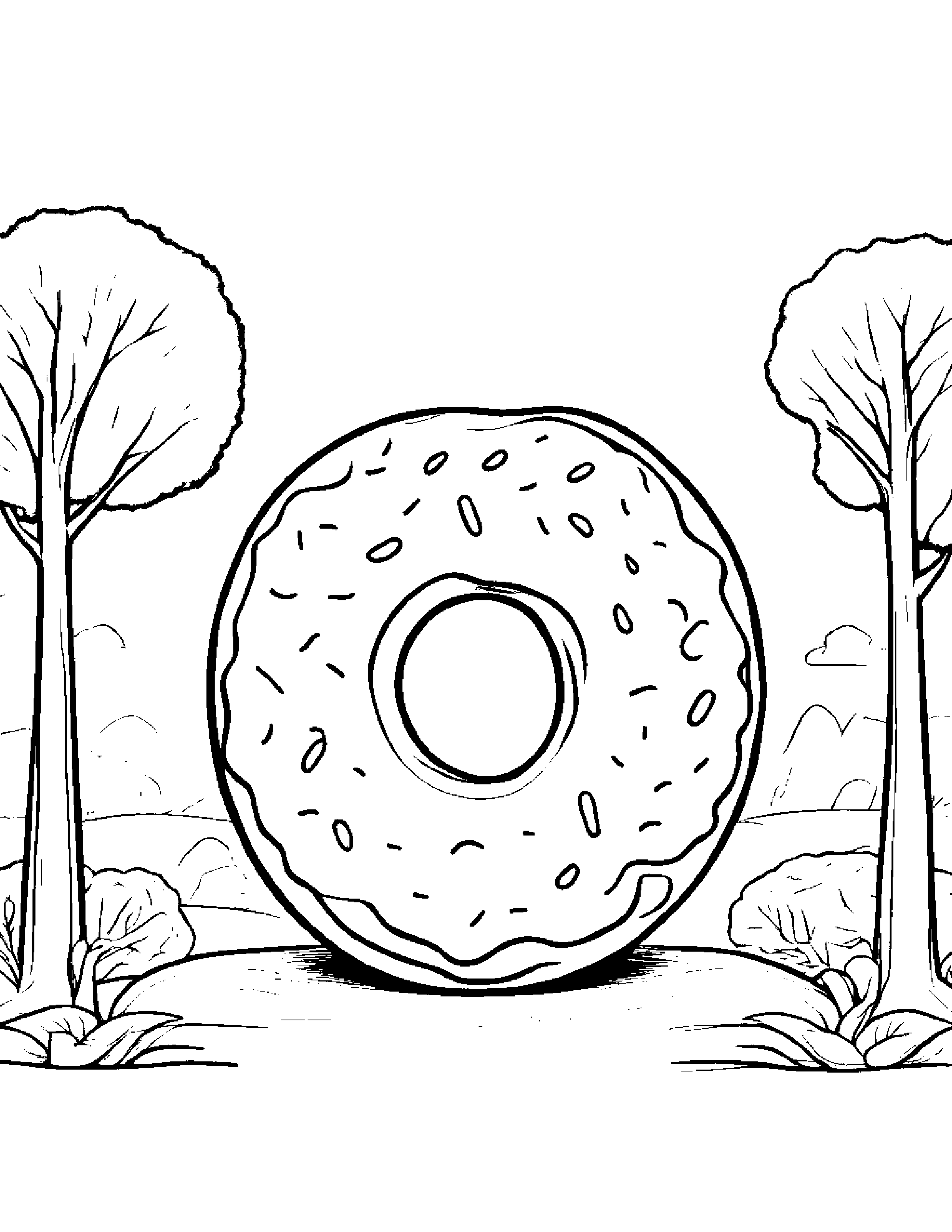 Donut With A Soft Scarf By A Little Tree #2 Coloring Page (Free Printable PDF)