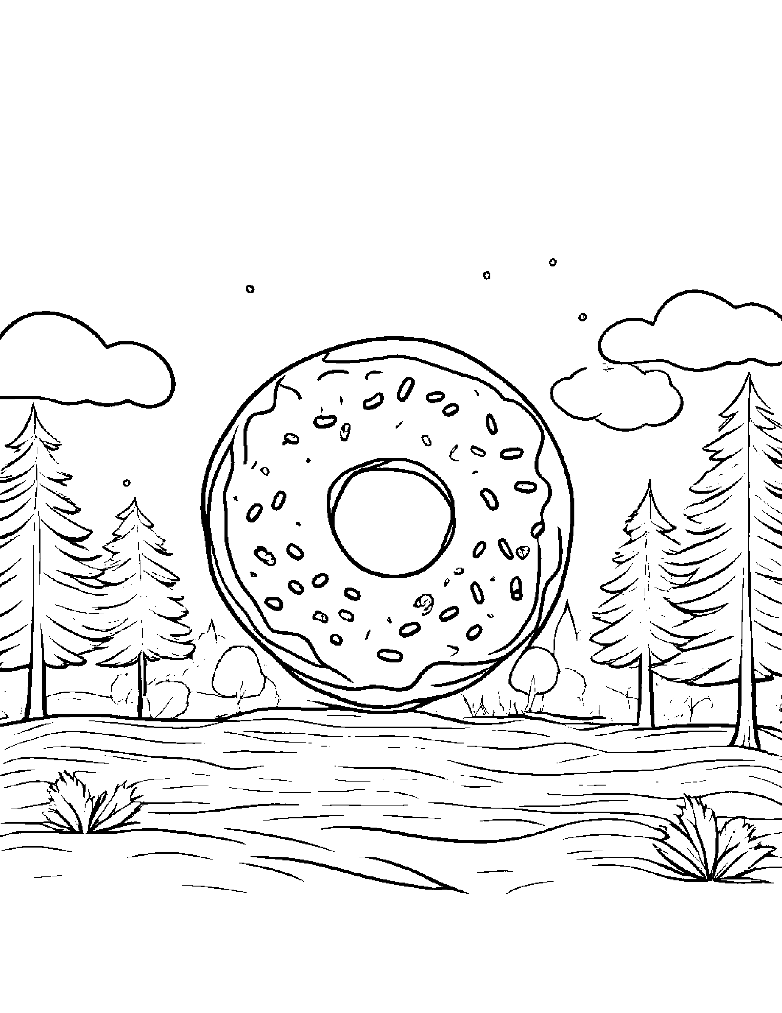 Donut With A Soft Scarf By A Little Tree #3 Coloring Page (Free Printable PDF)